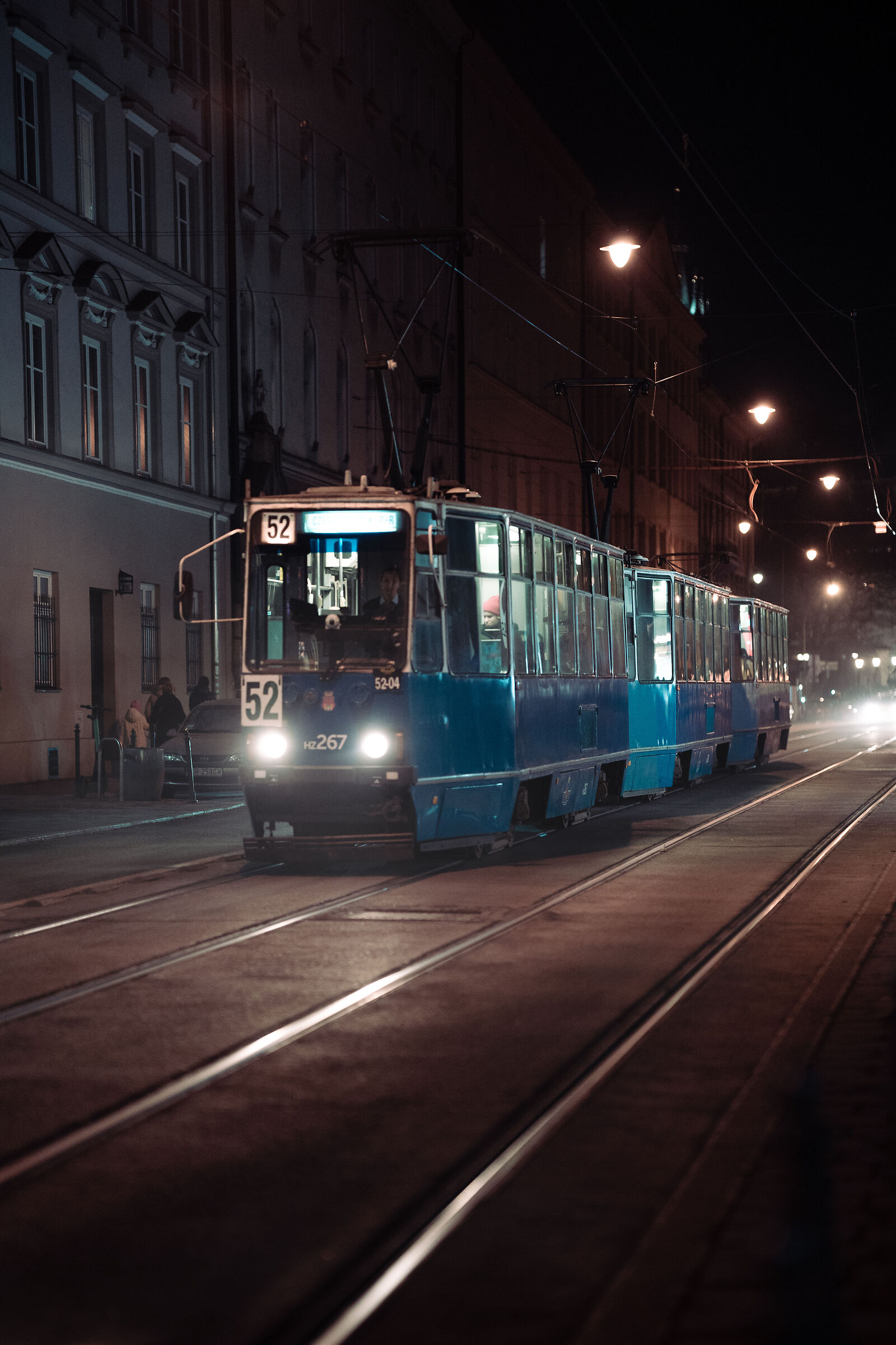The tram at night