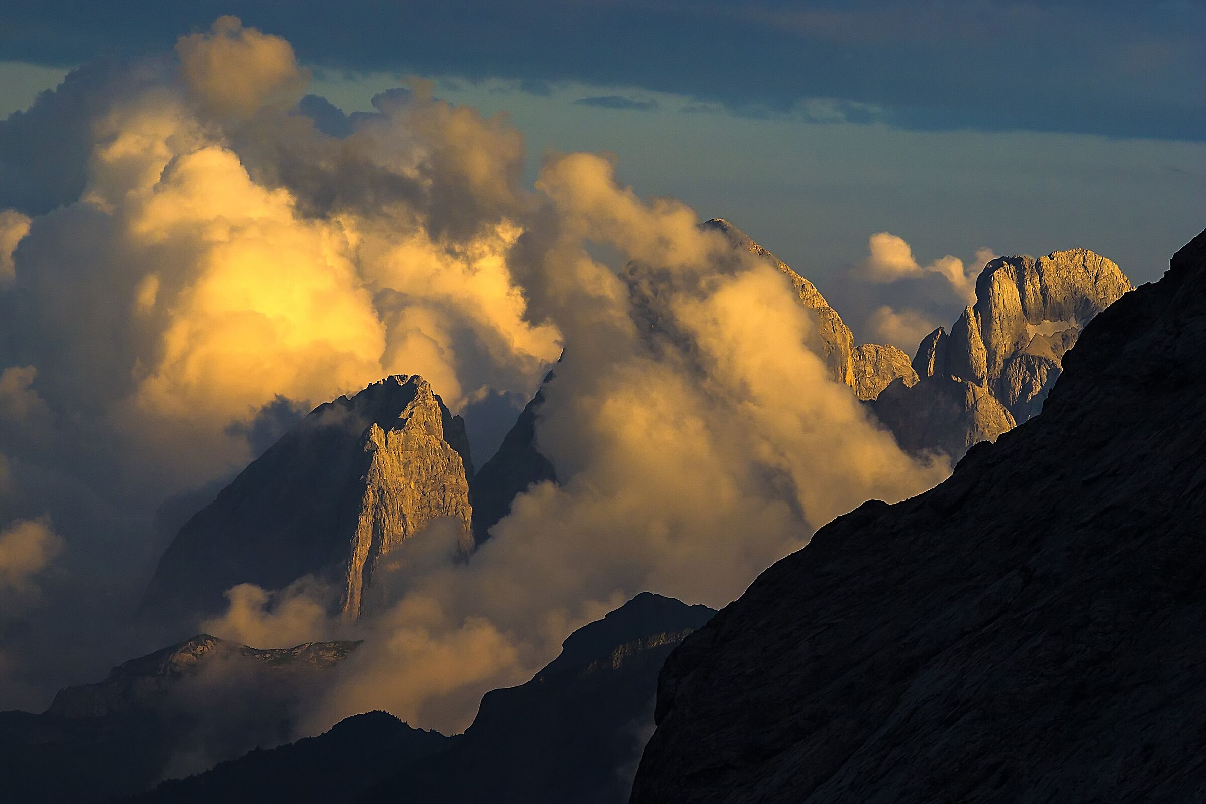 Pale di San Martino at sunset from Bontadini Bivouac