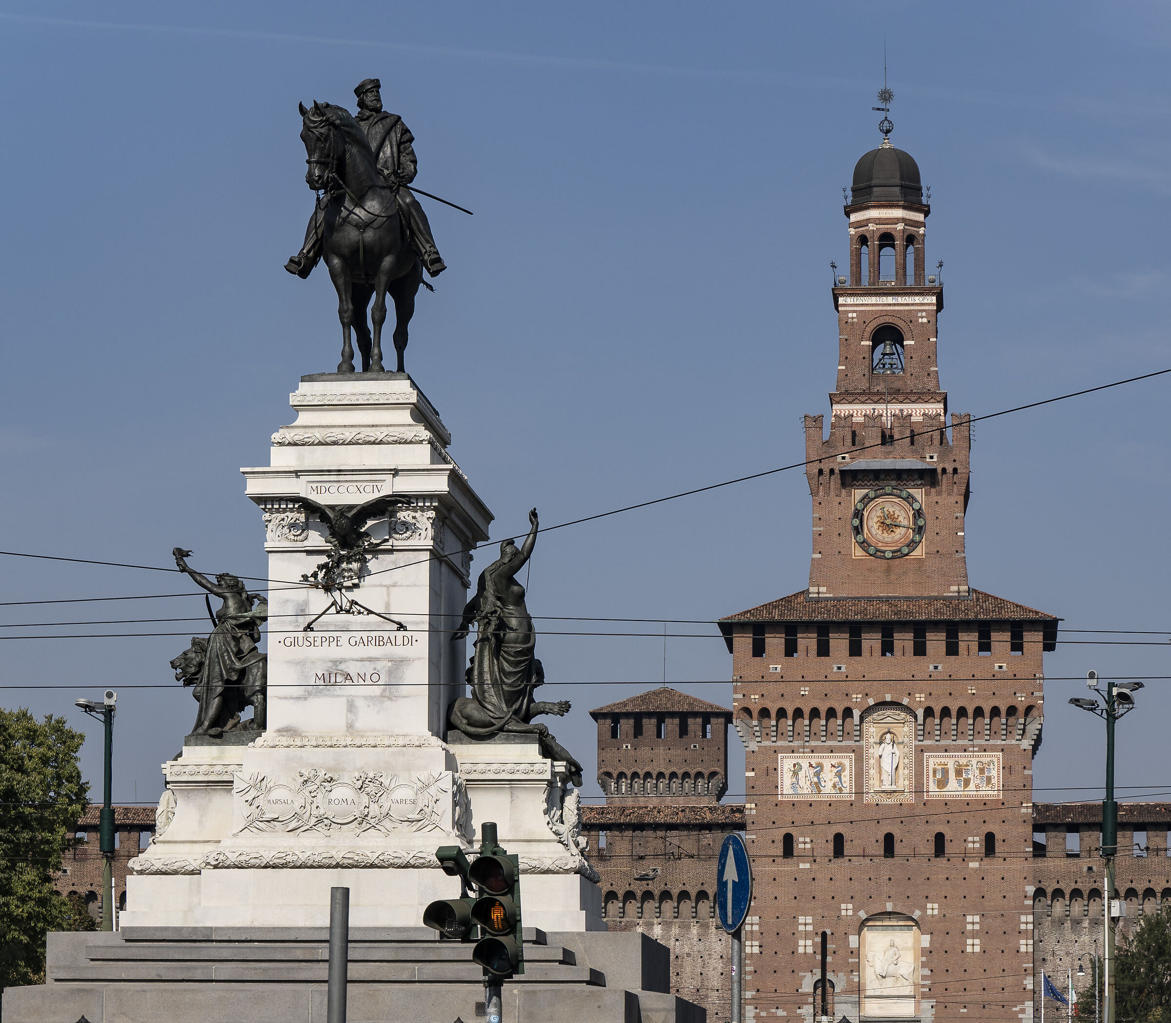 Monument to Garibaldi and Towers of Filarete and Bona