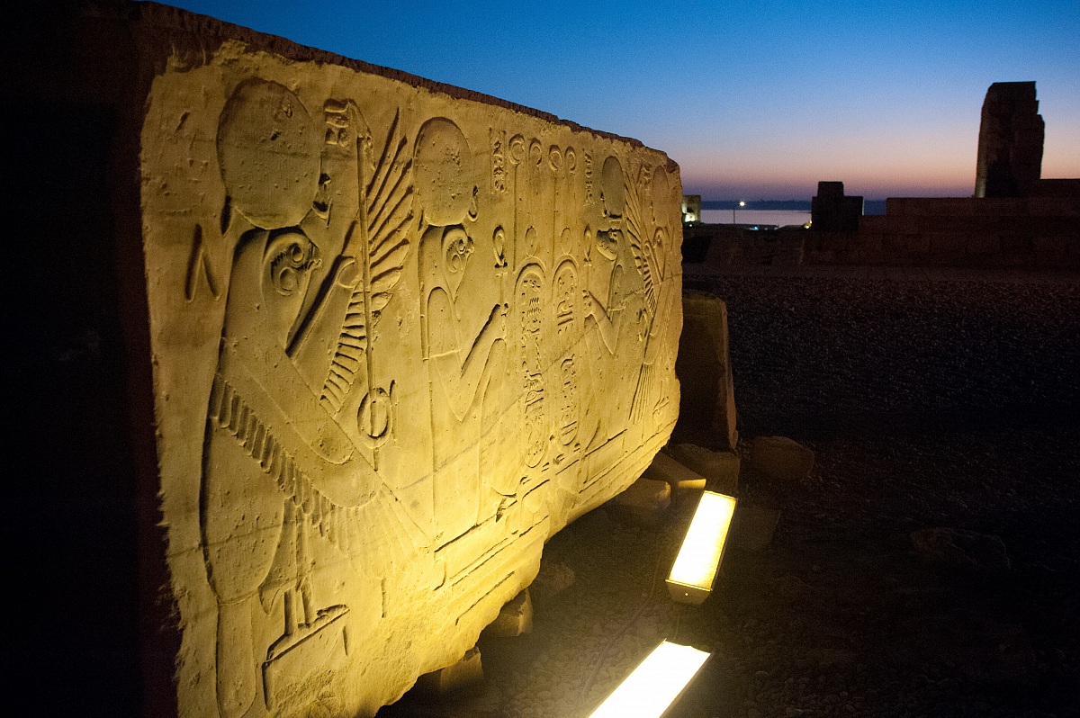 Walking among the ruins of the Temple of Kom Ombo