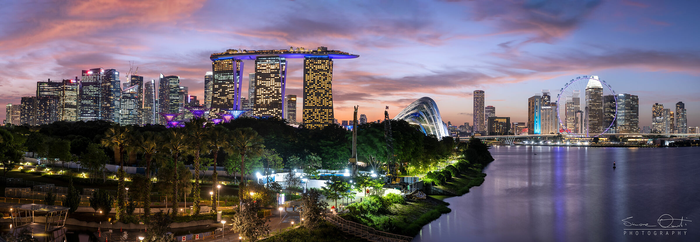 Sunset over Singapore skyline