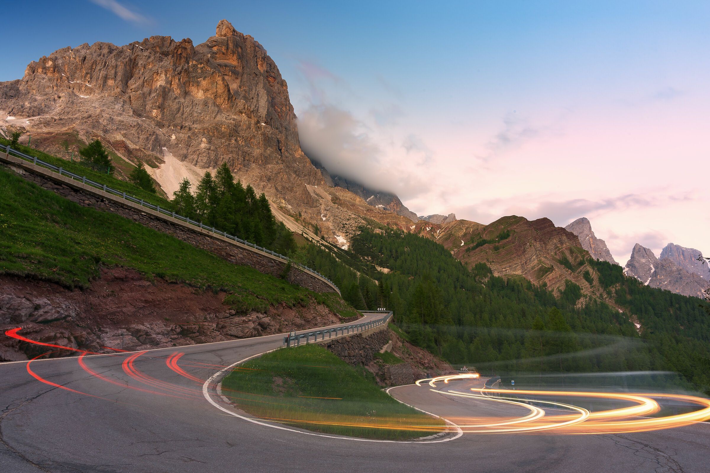 ...Dolomites, light trails and sunset.