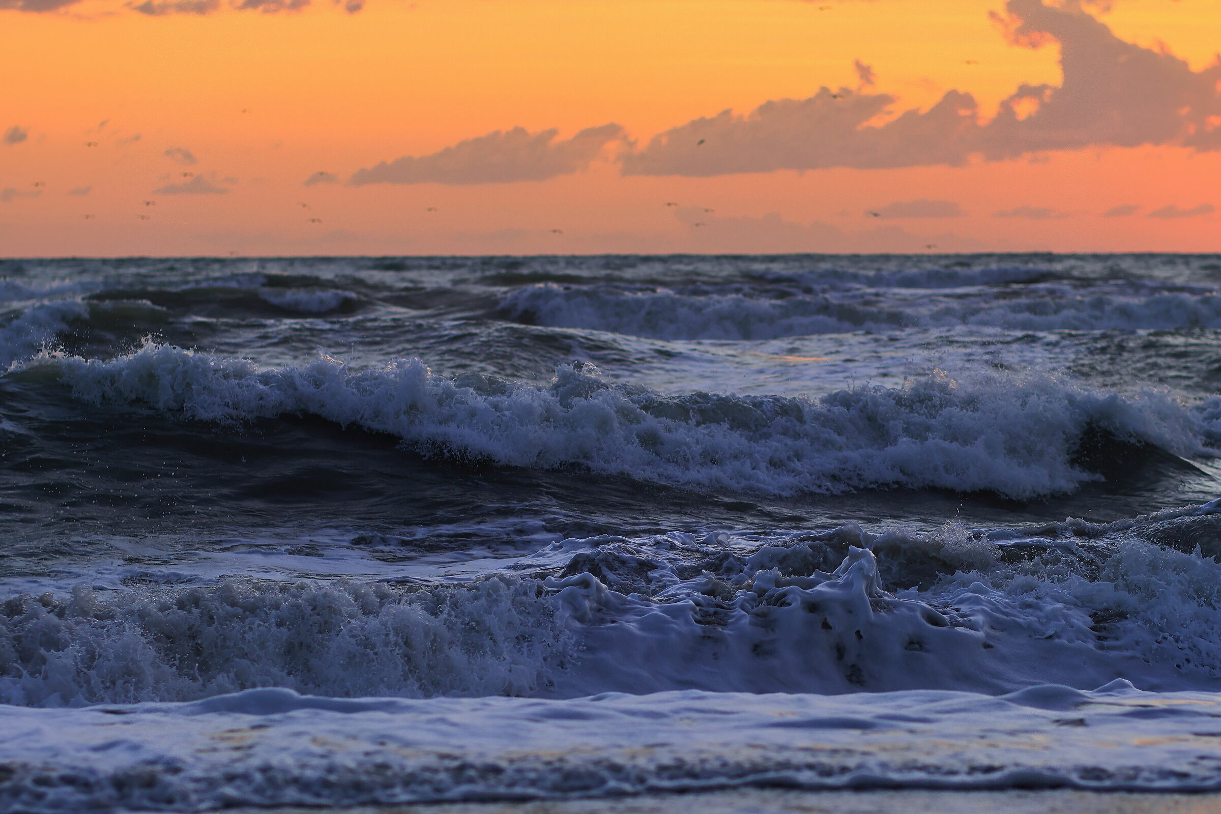 Sunset over rough sea
