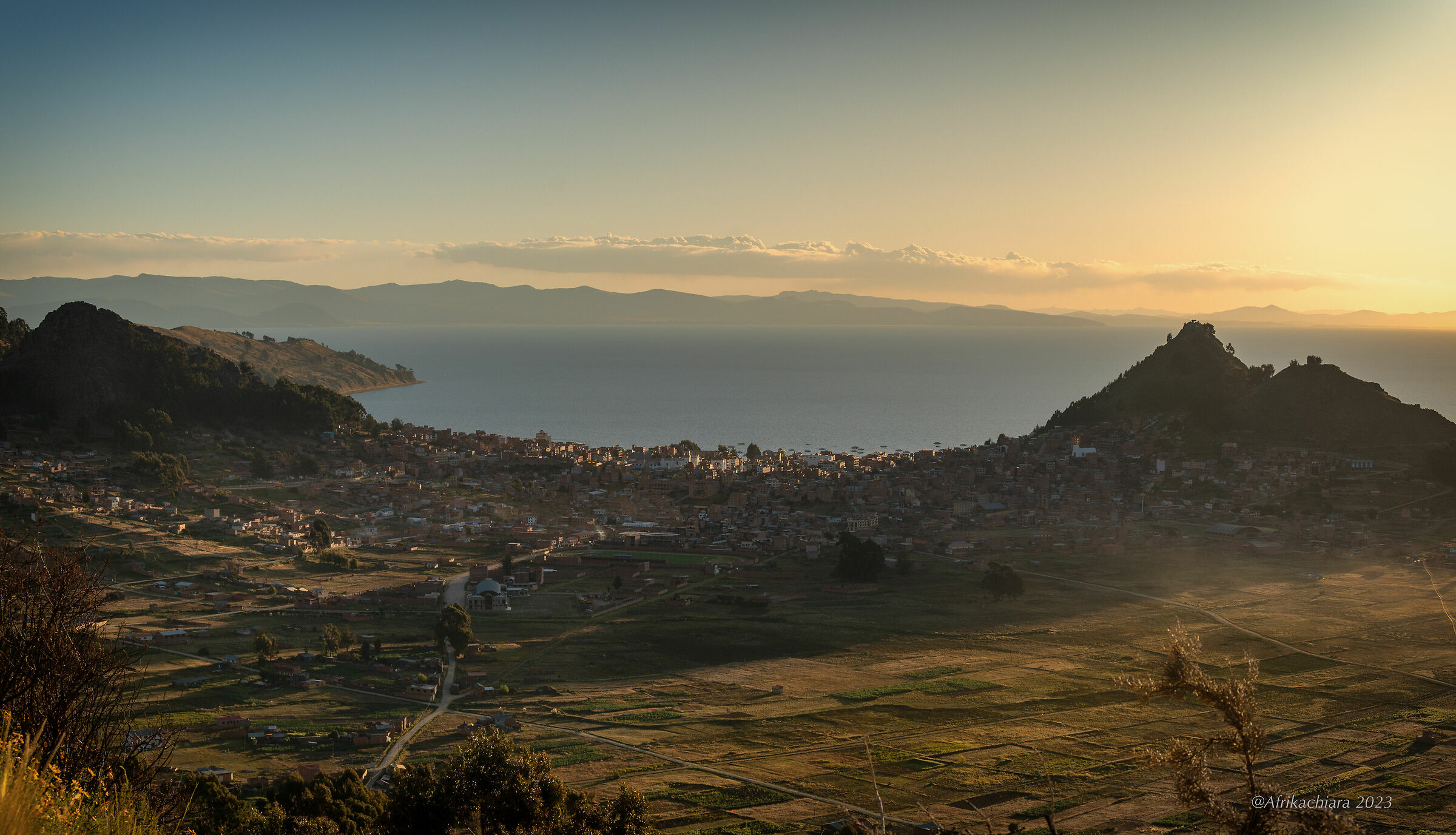 Golden light over Copacabana and Lake Titicaca