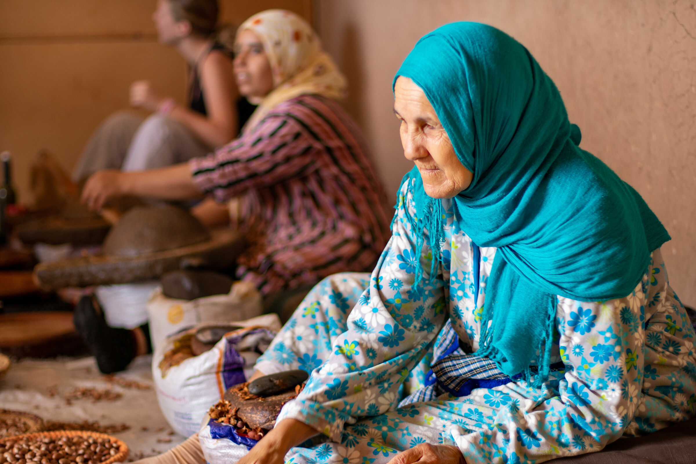 Woman making argan oil