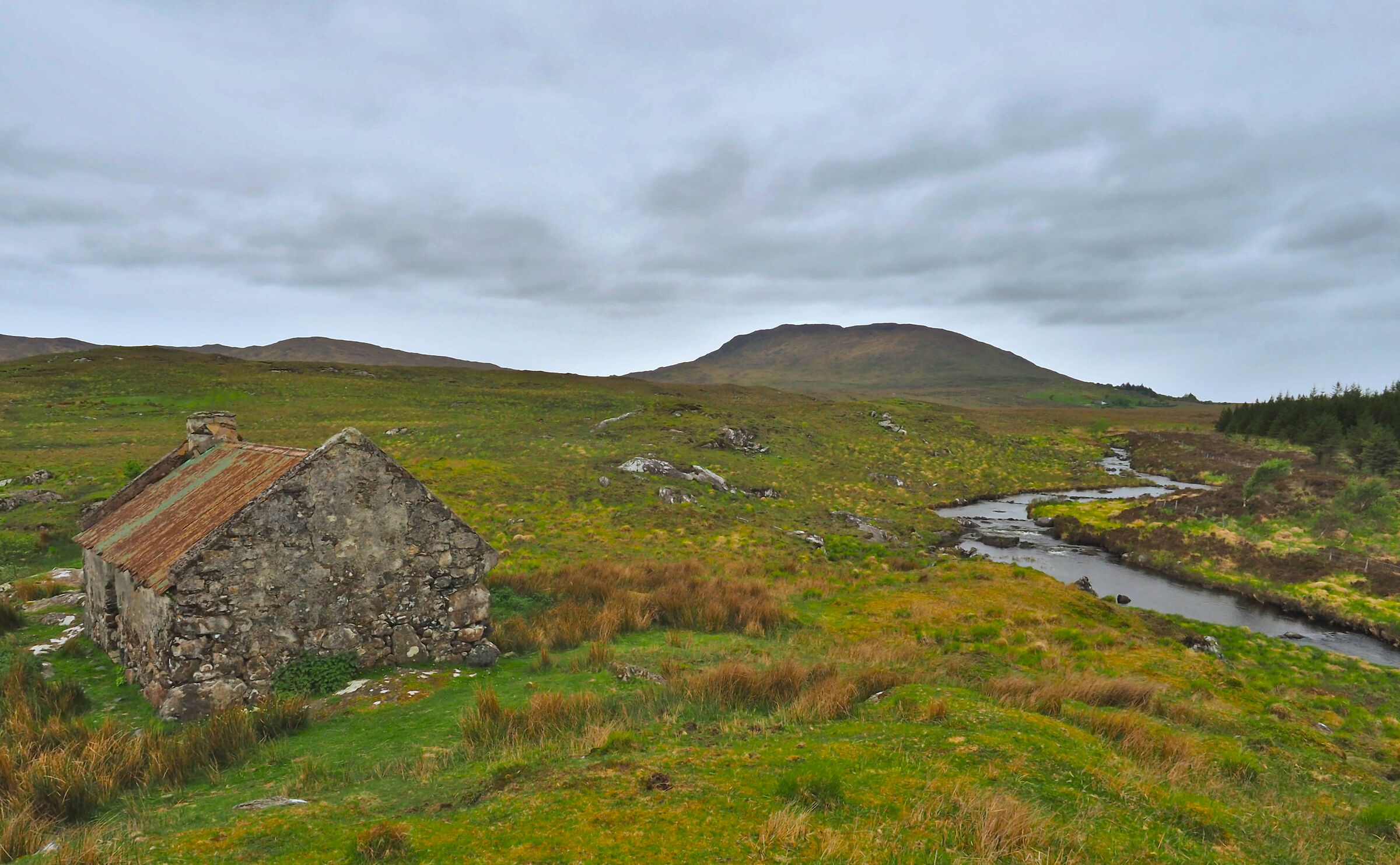 Old rusty tin roof cottage