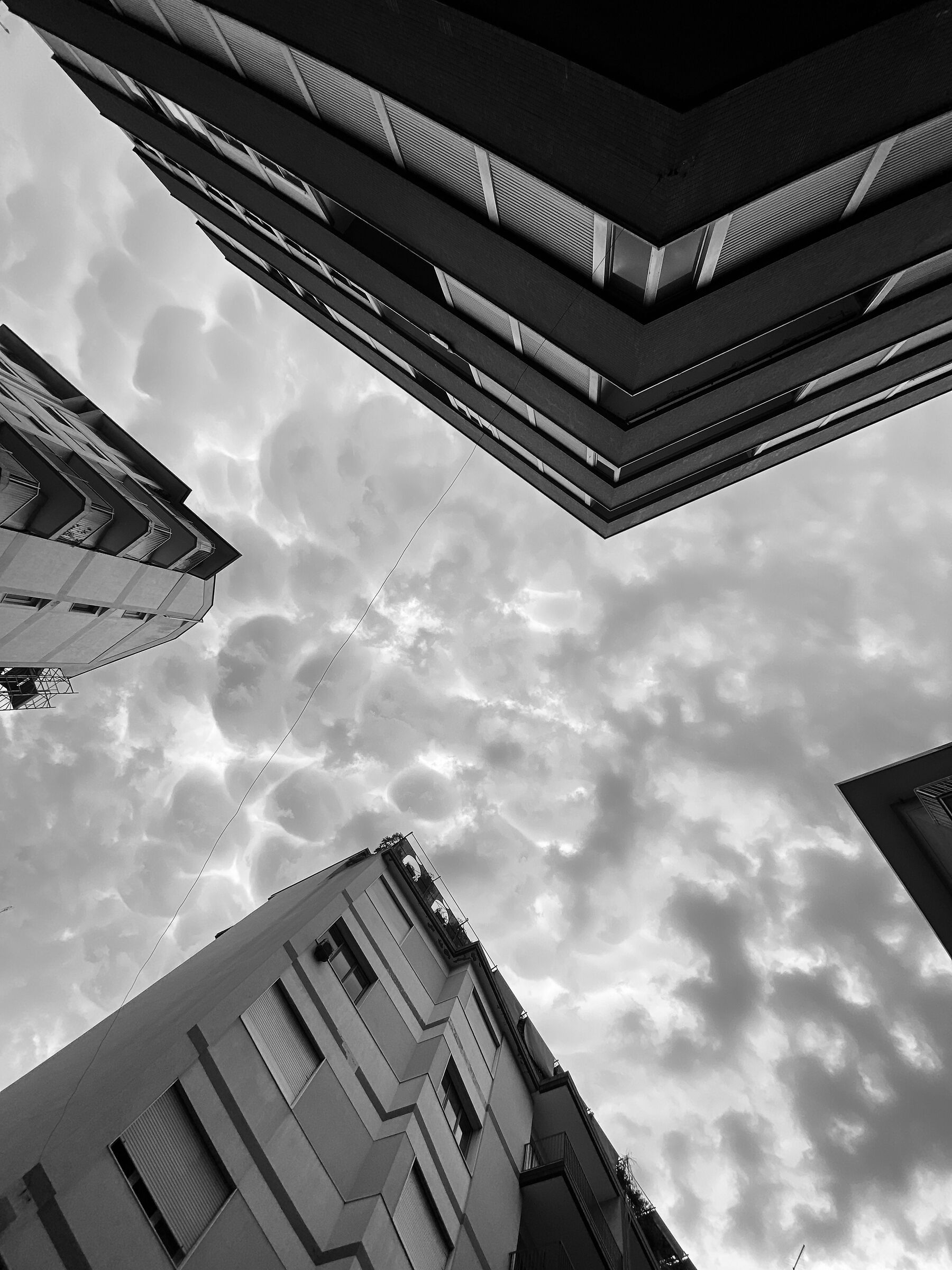 Glimpses of sky between the buildings