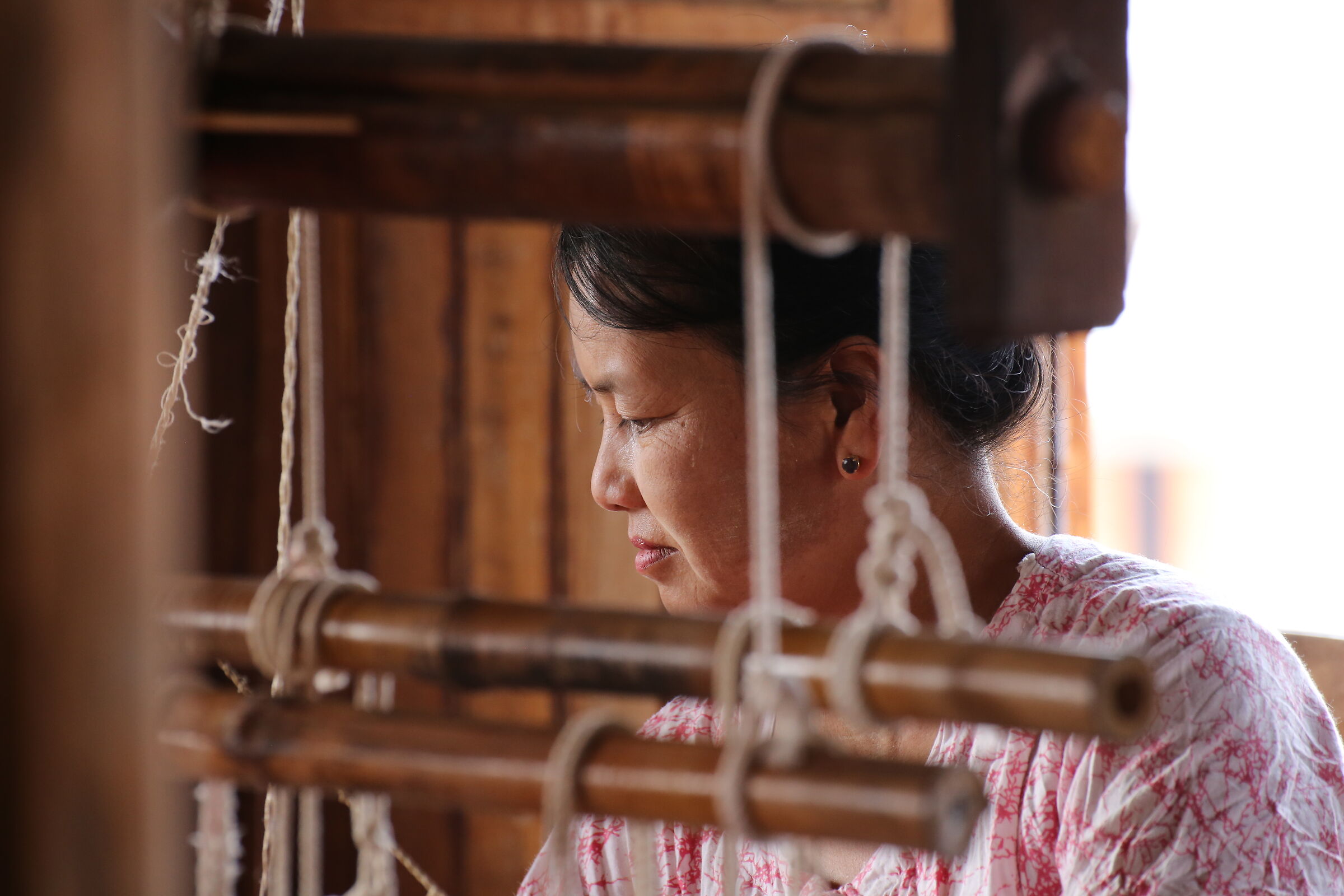 Silk weaver in Myanmar