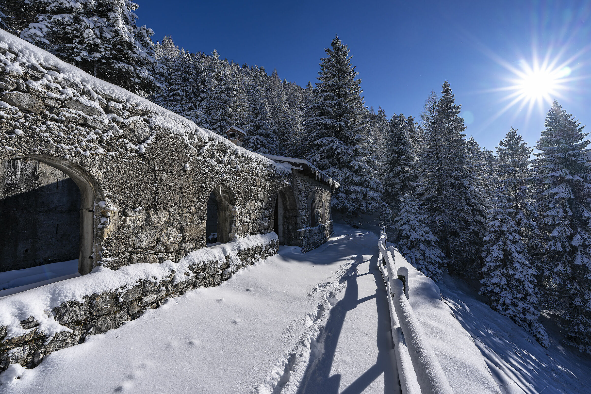 Old military shelter and a bit of snow