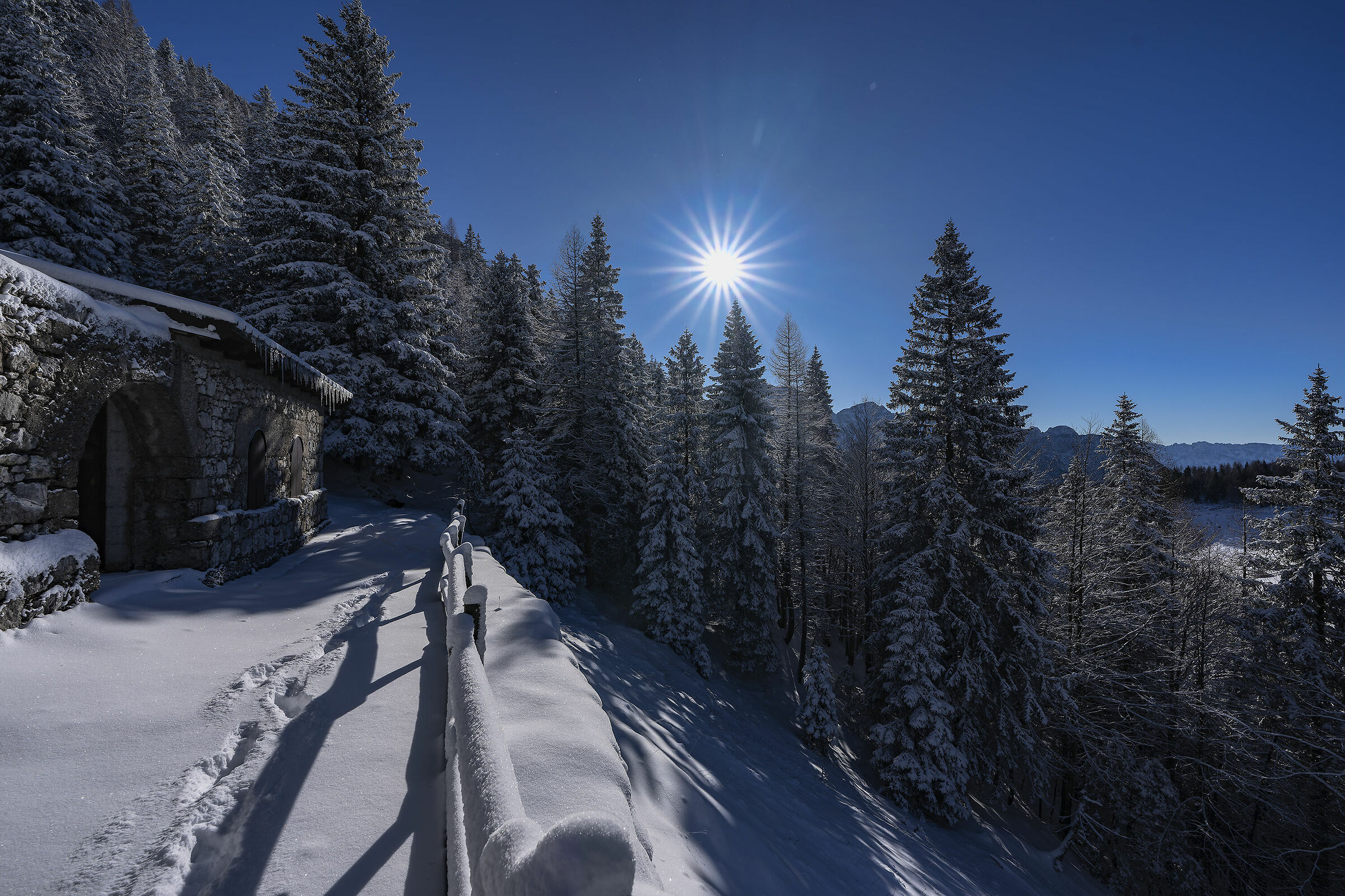 Old military shelter and a bit of snow