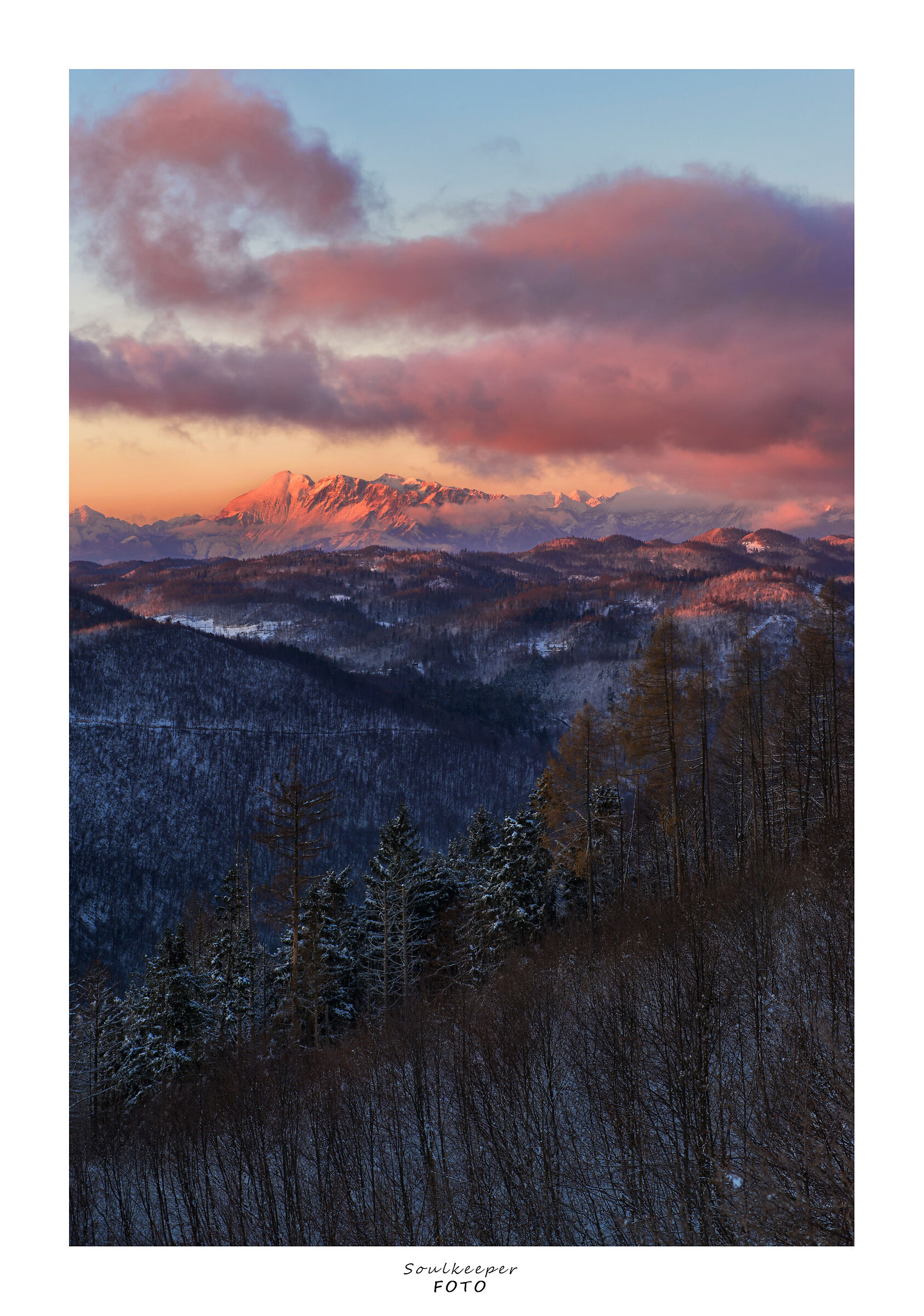 Sunset over the eastern Julian Alps.
