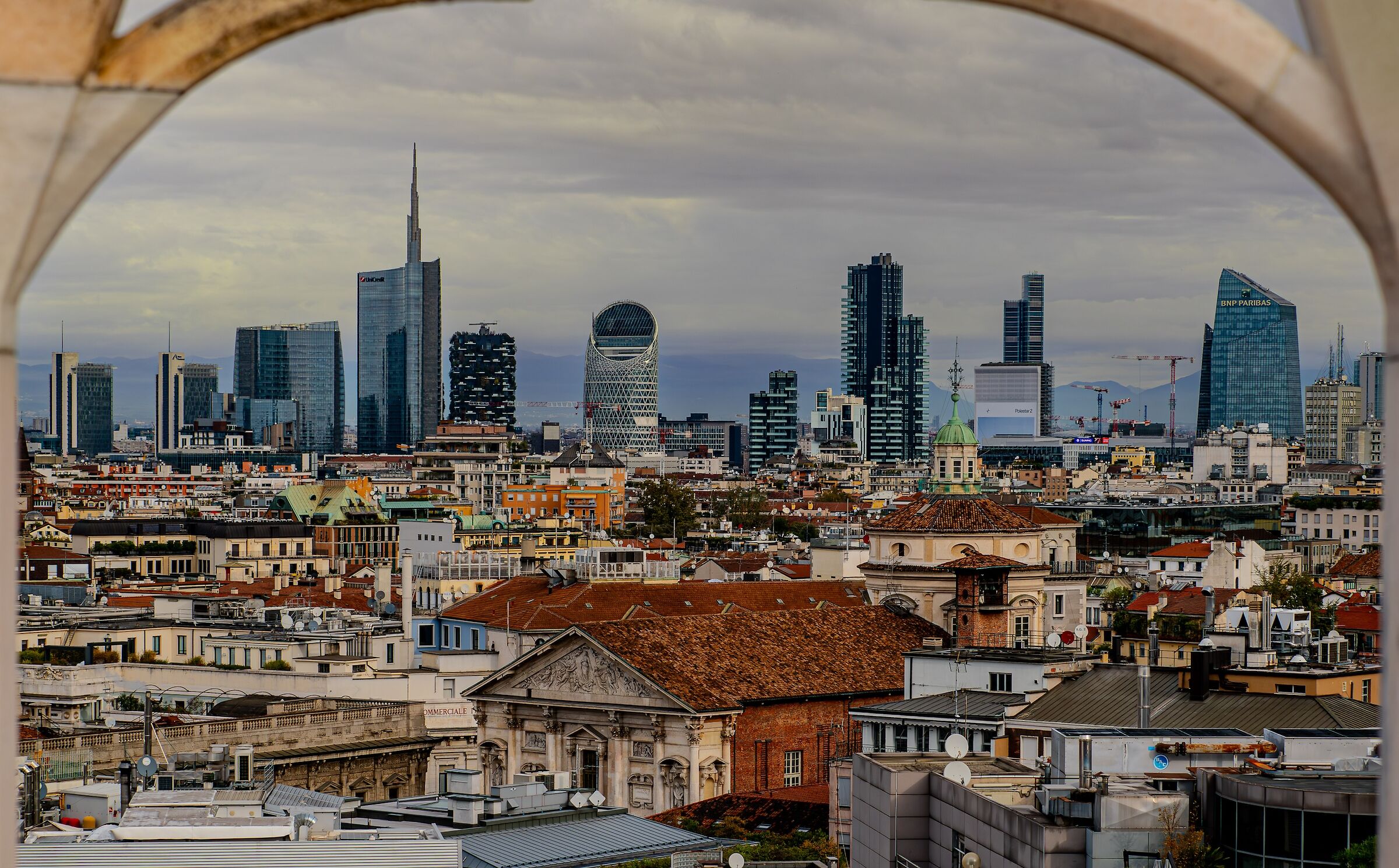 Milan skyline from the terrace of the cathedral