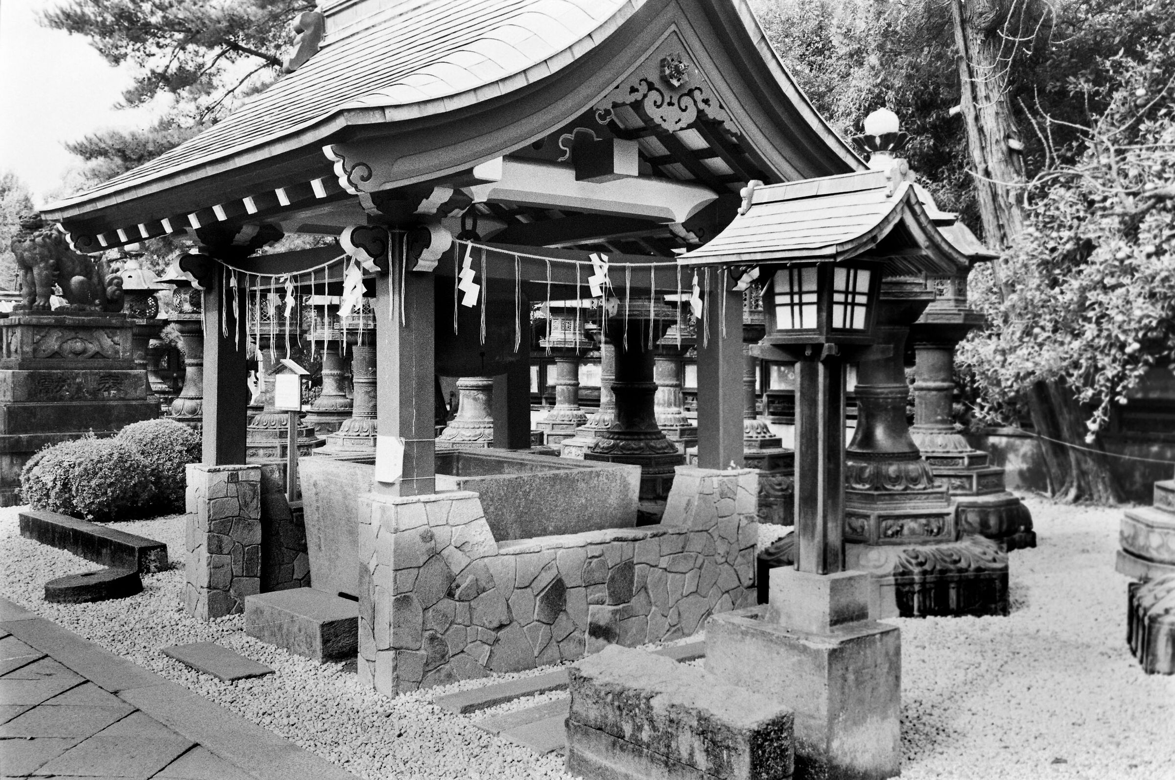 Temple, Tokyo, B&W on film