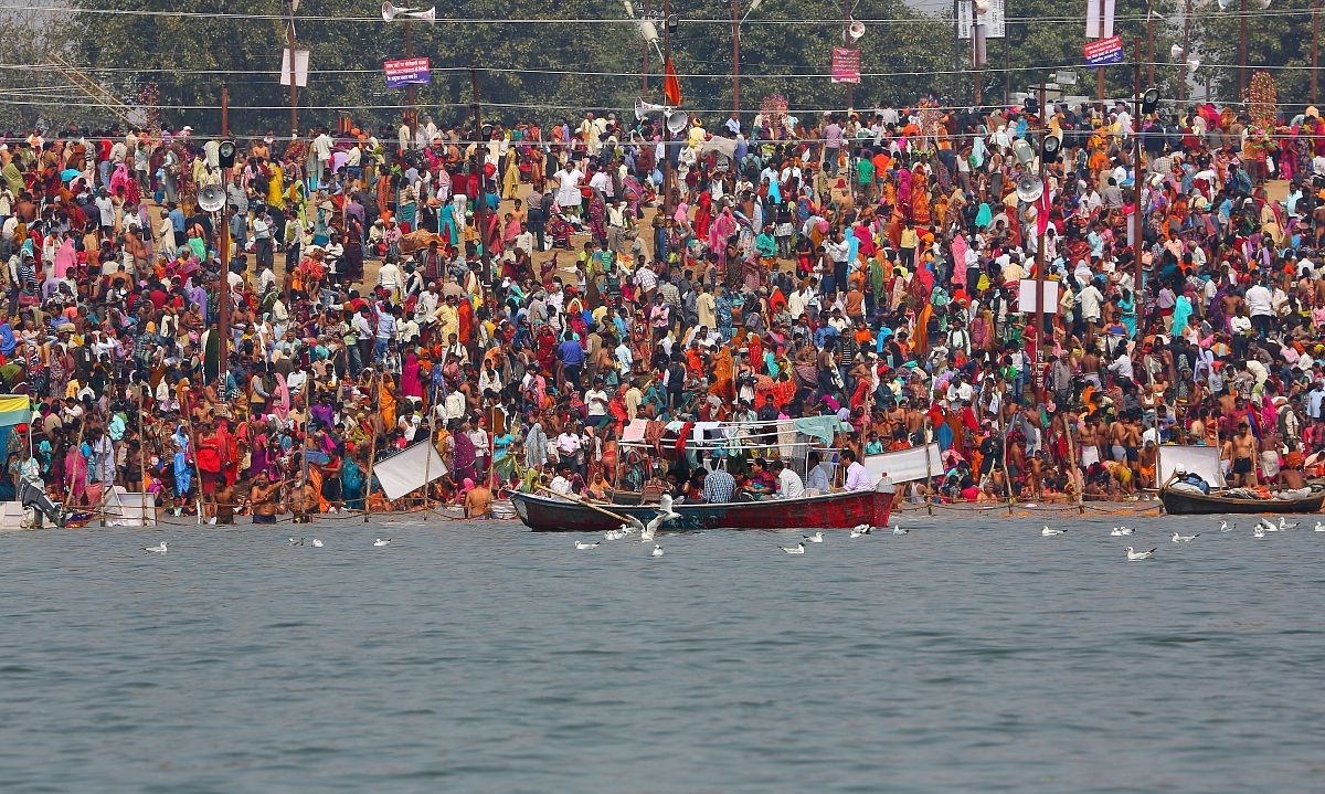 Kumbh Mela by the river Yamuna.