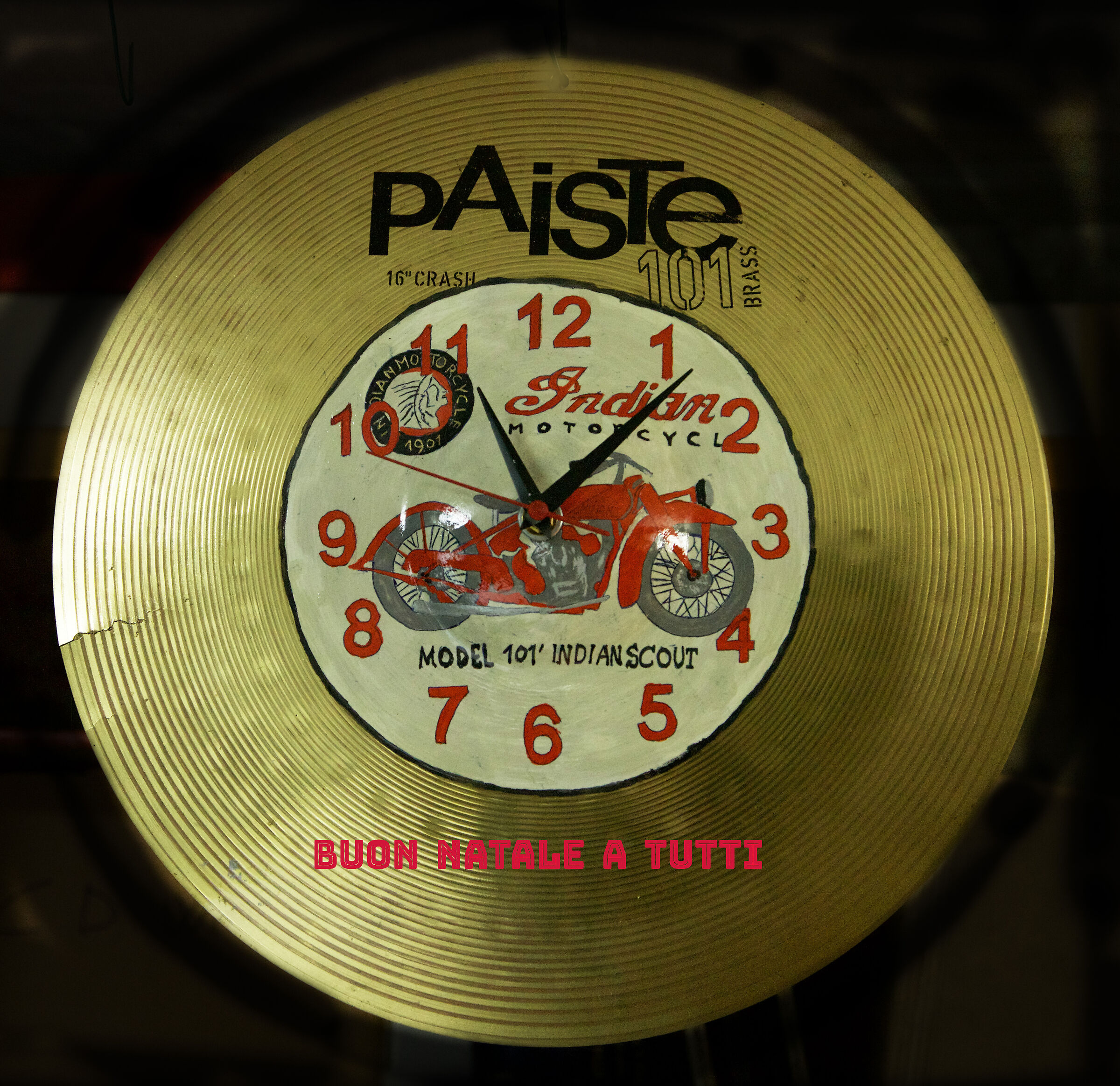 PAINTING ON DRUM PLATE . WITH GREETING CARD INSCRIPTION