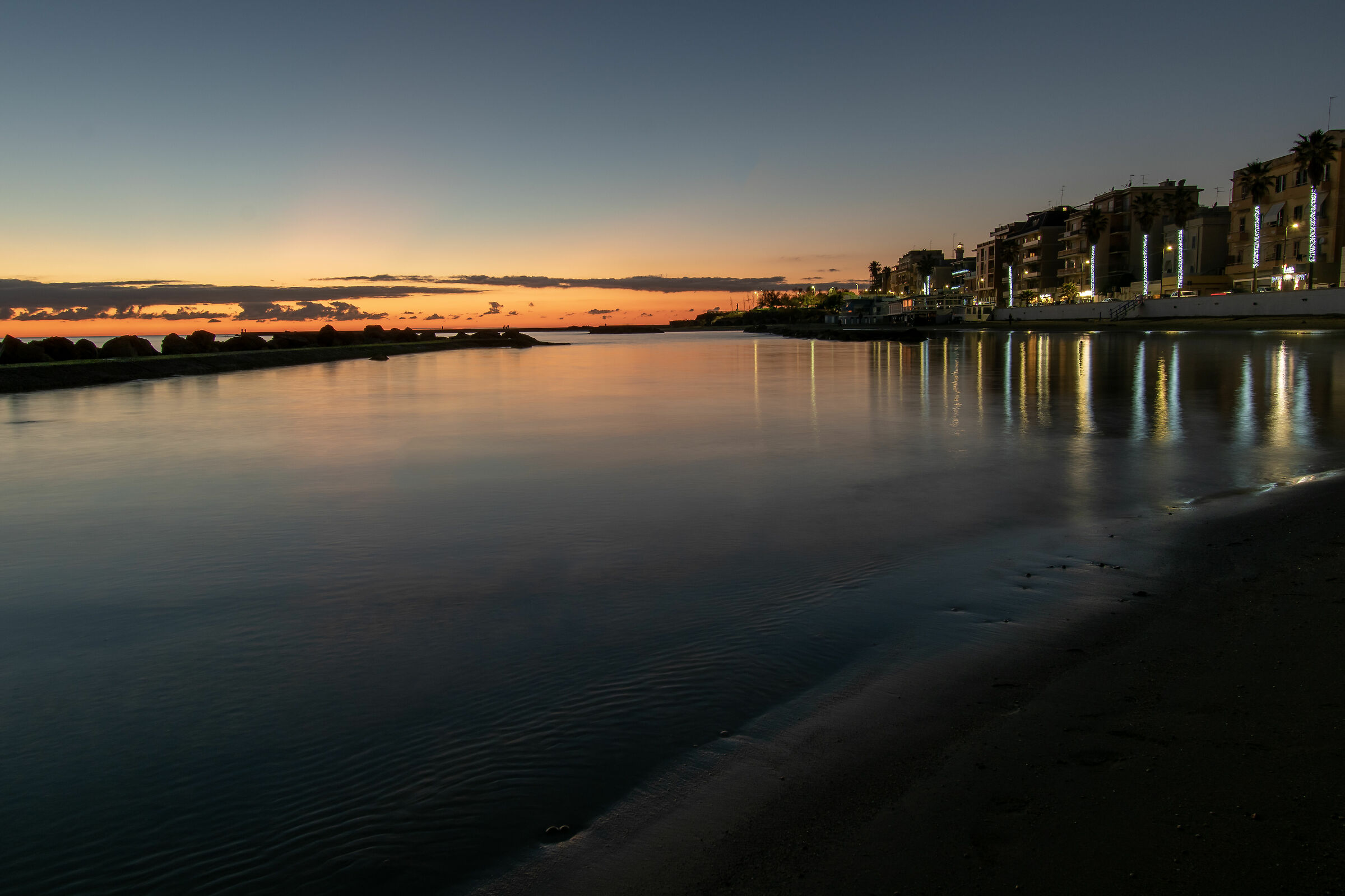 Reflections of light at sunset