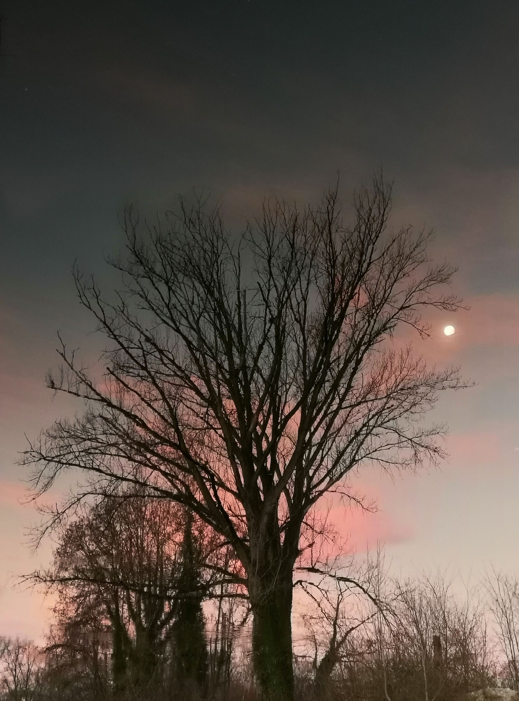 Tramonto  cln luna riflessa nel fiume Chiese