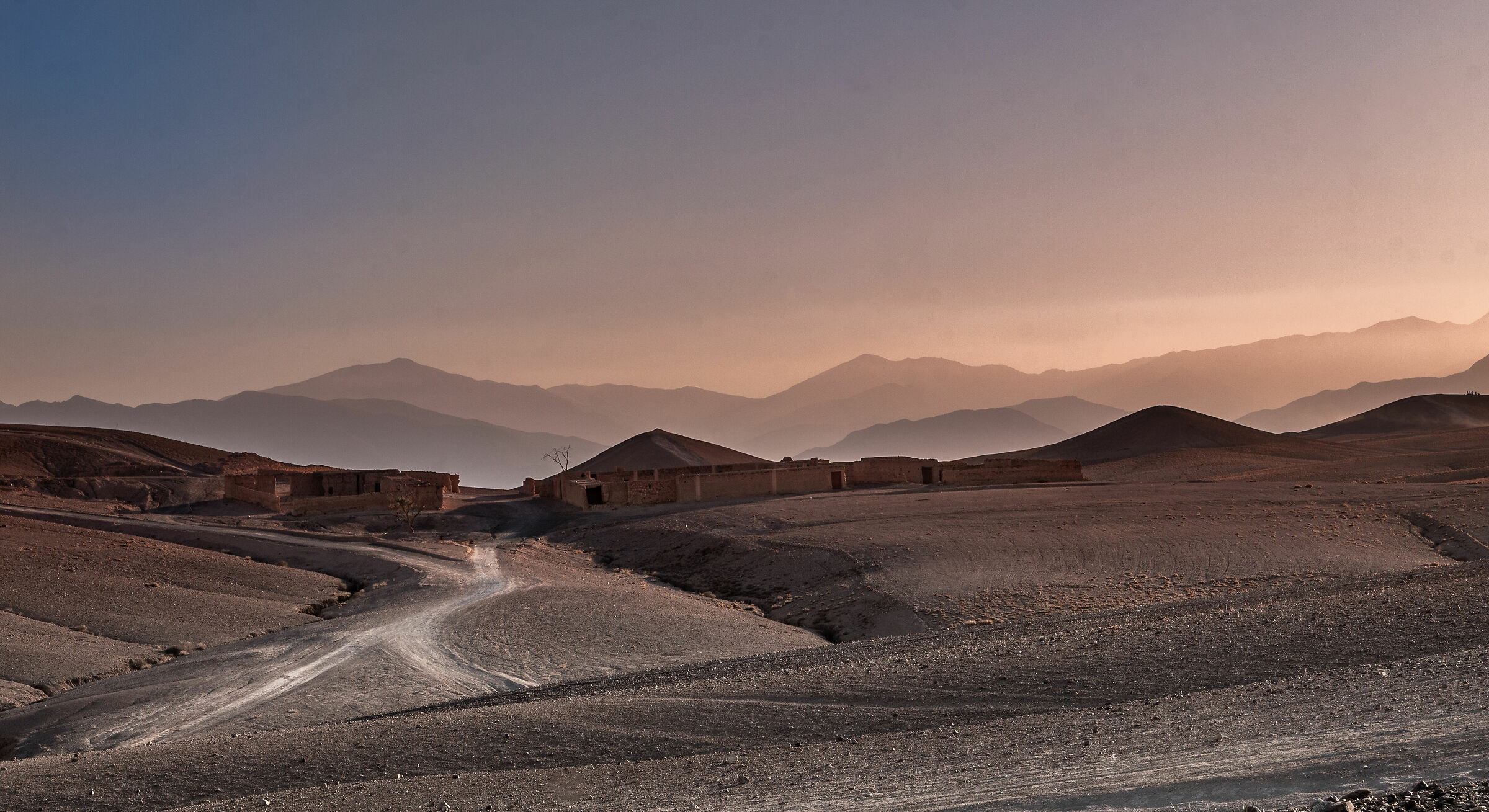 Agafay desert at sun set