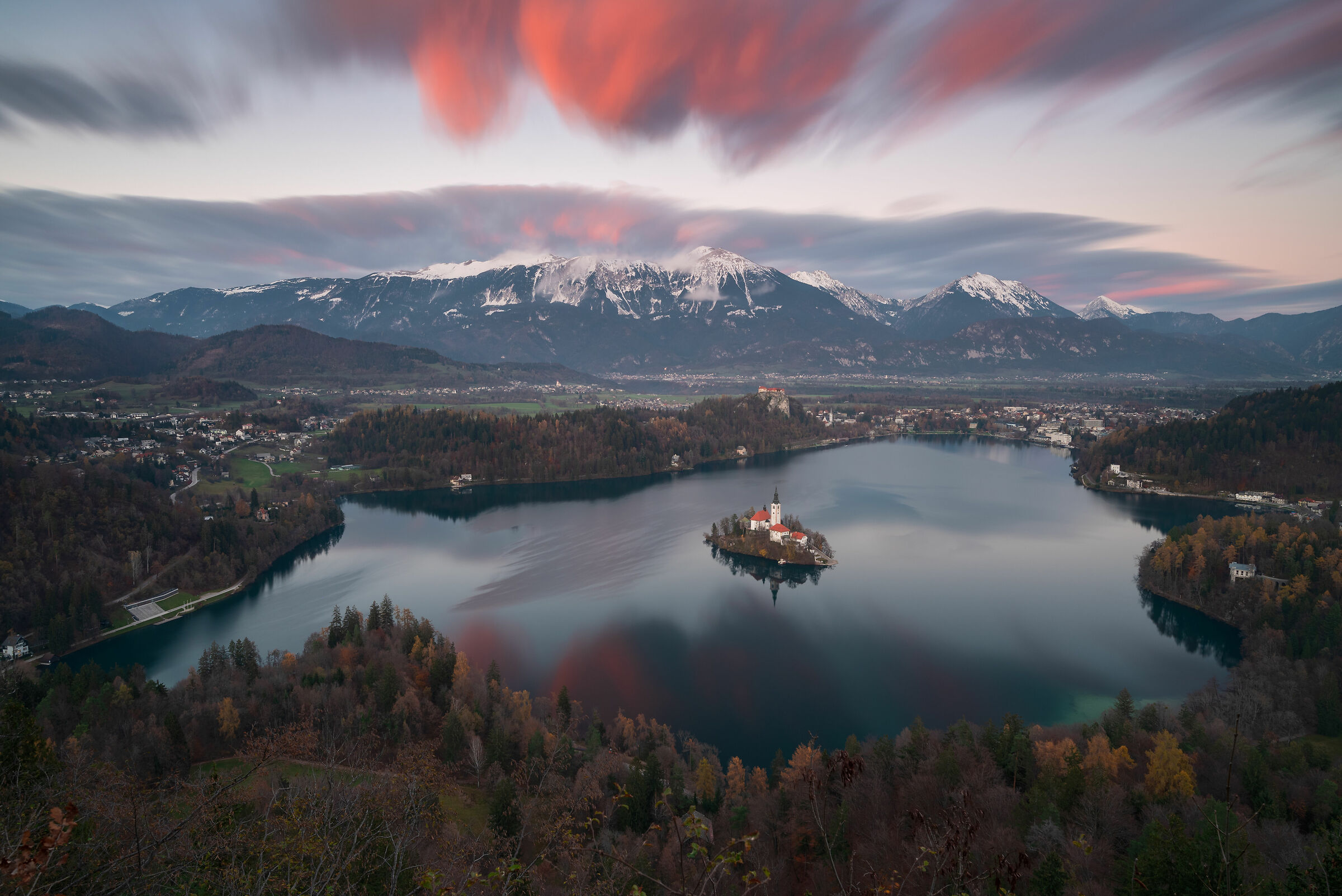 Tramonto sul lago di Bled
