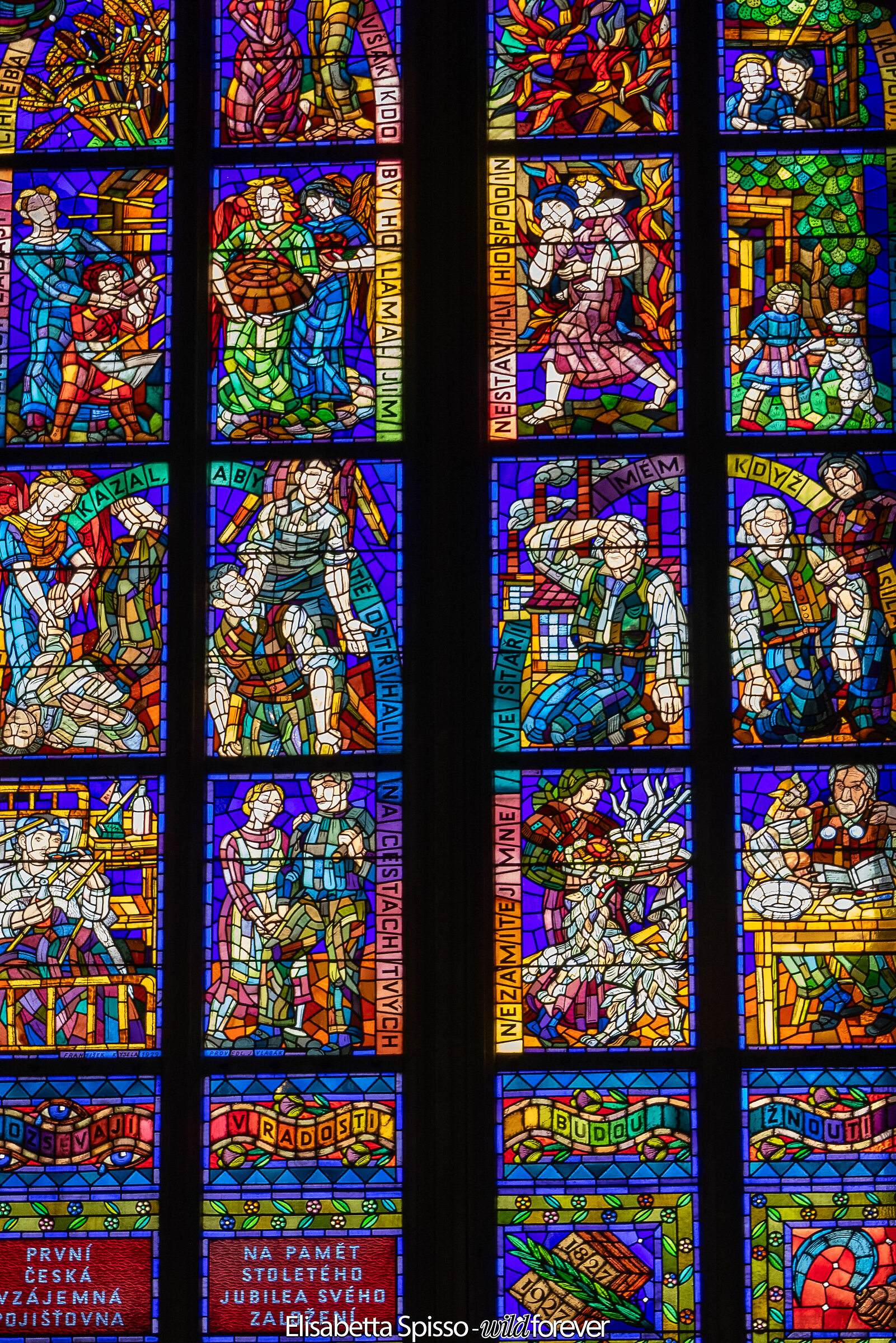 one of the stained glass windows of St. Vitus Cathedral