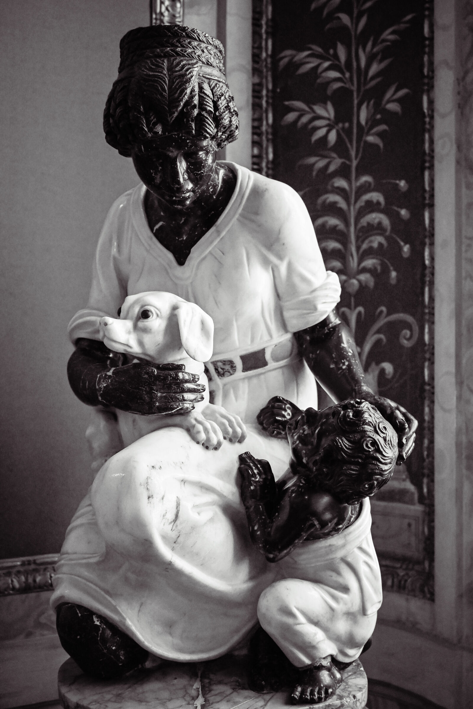 Young brunette with boy and dog