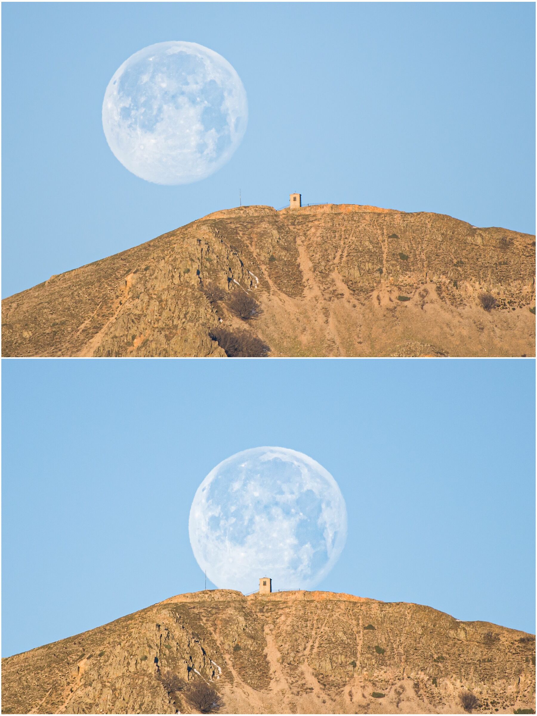 Lunar sunset on the bell tower of Monte Alto