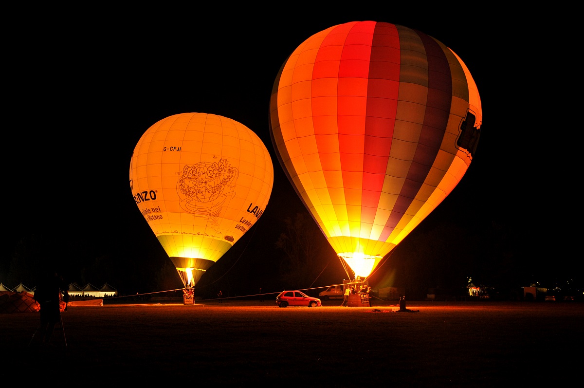 Hot air balloons illuminated