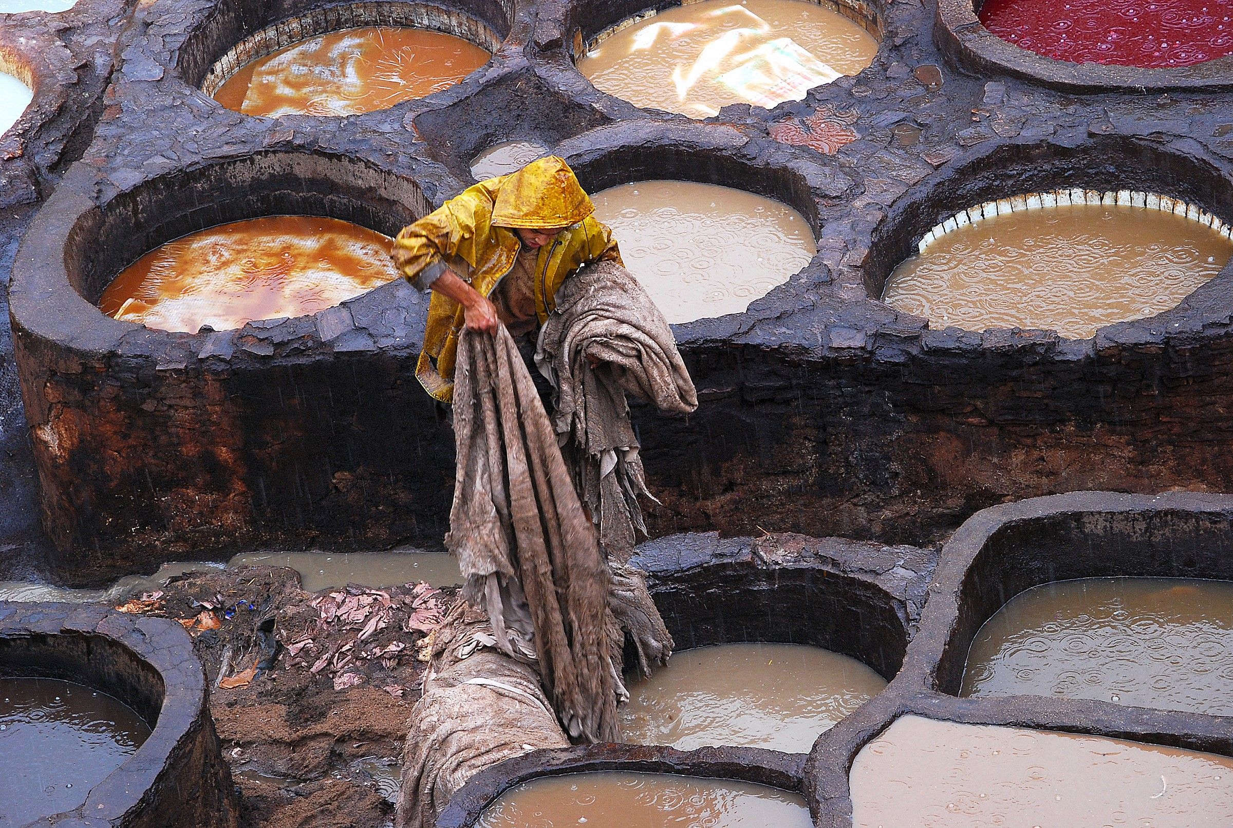 Tanners of Fes in the rain