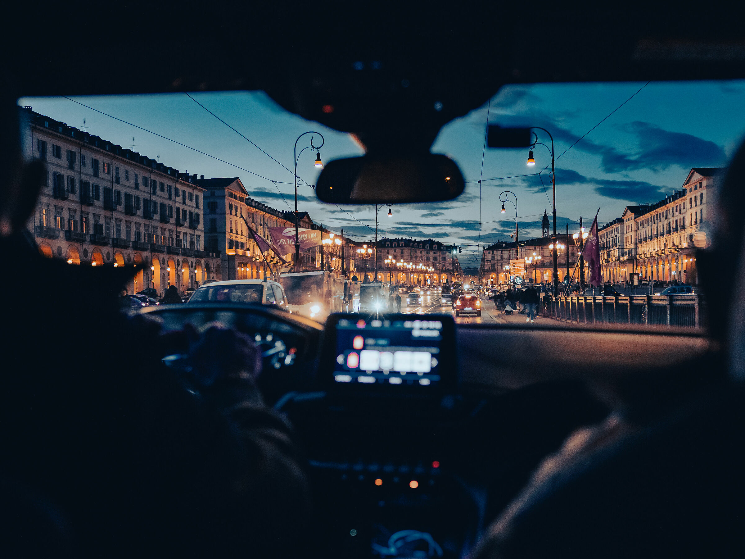 Turin by night from the car