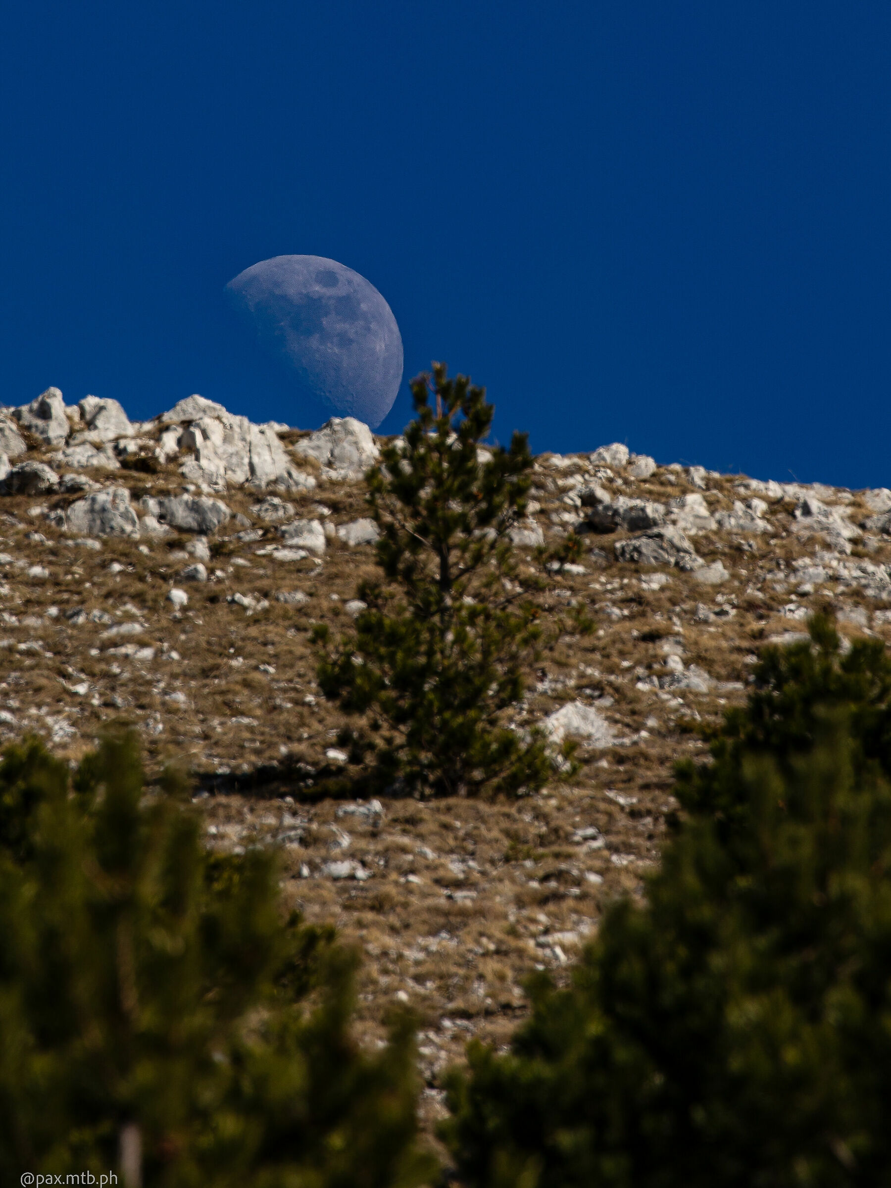 The moon rises from the mountain