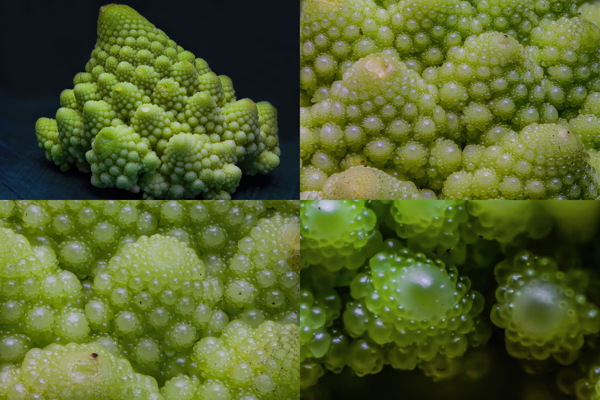 Romanesco broccoli rosette at 0.5x, 2x, 4x and... boh, or