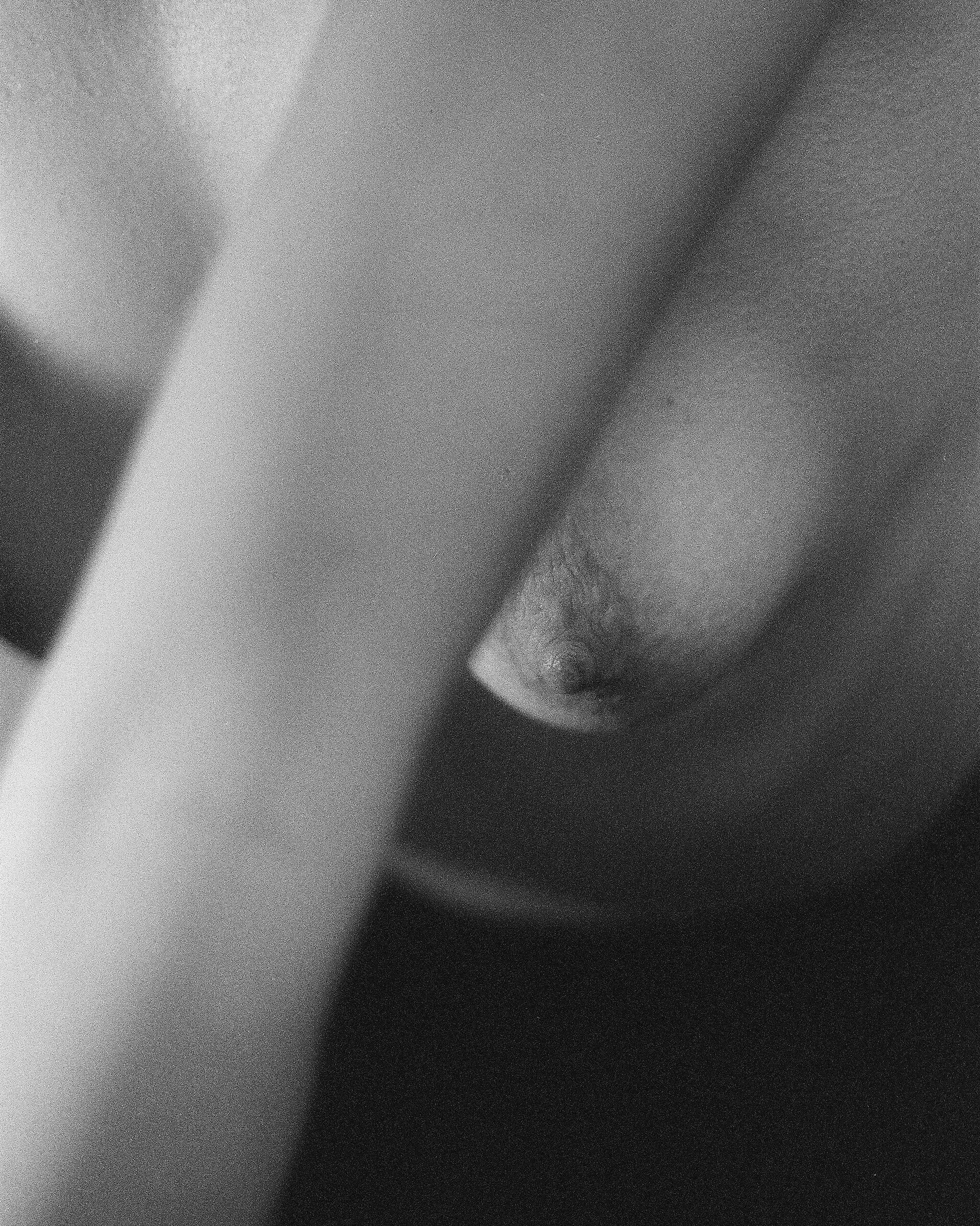 a focused glance over the arms