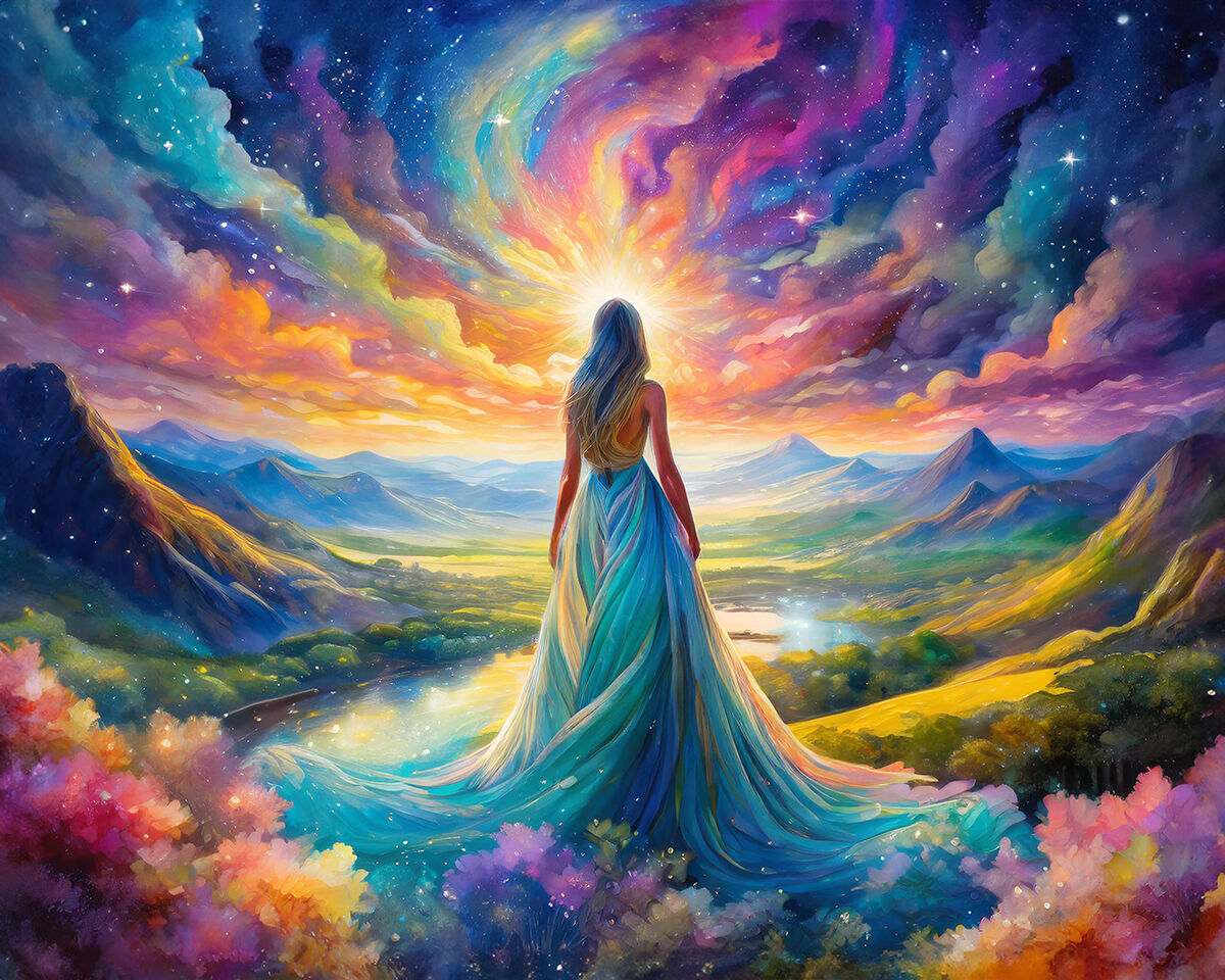 "Estasi Paradisiaca: Donna di Fronte alla Bellezza Infi