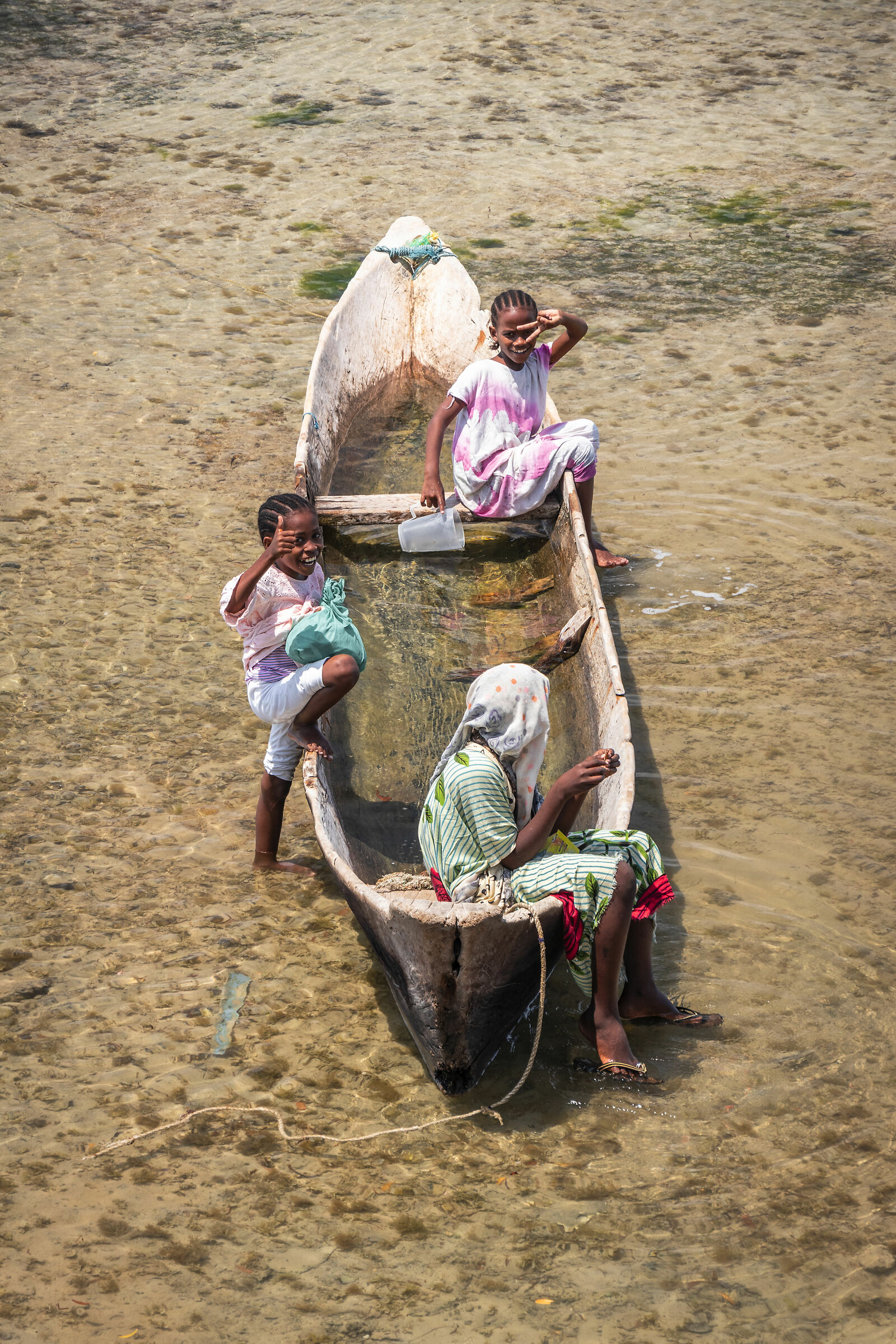 Happy little girls on the boat
