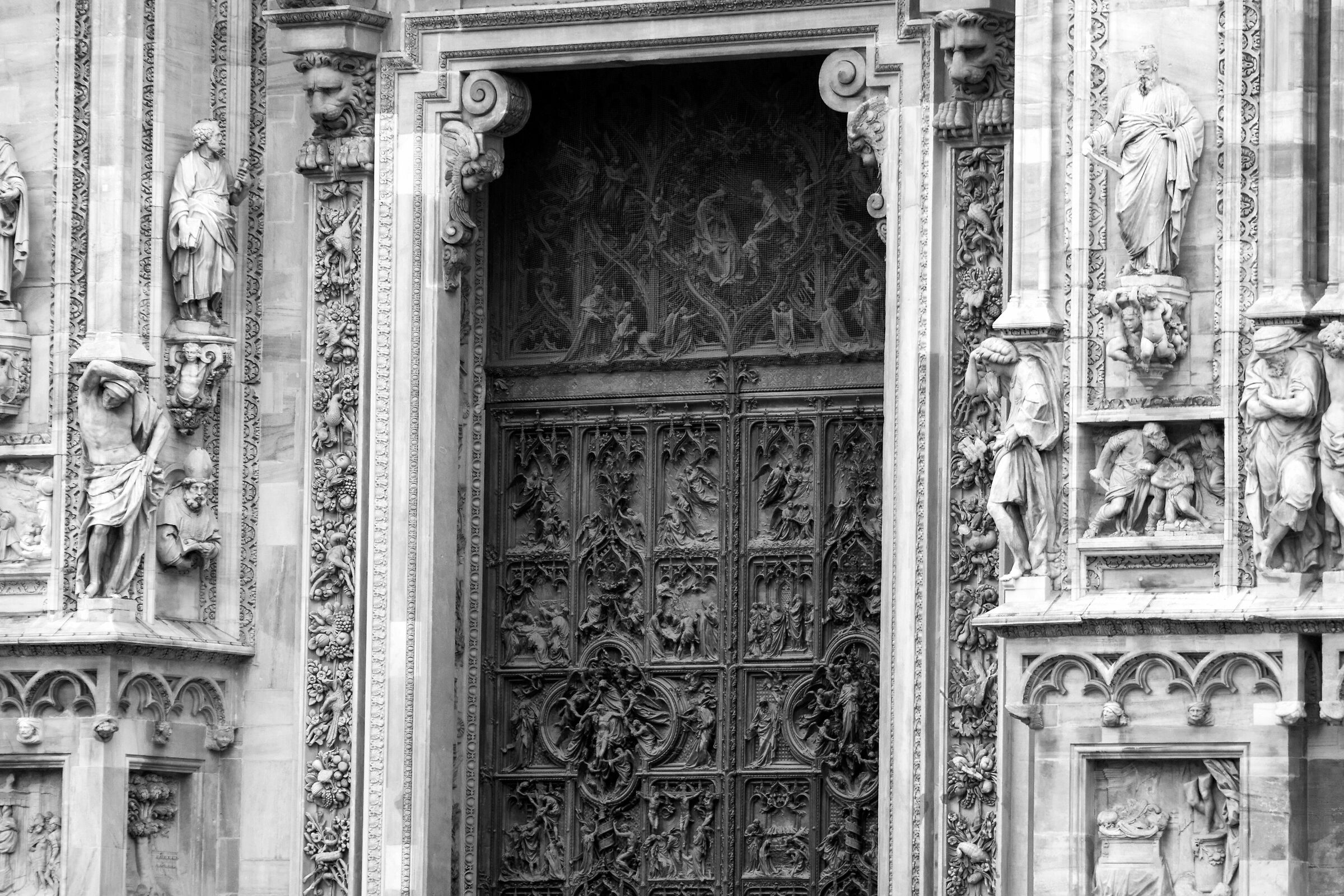Milan Duomo door in black and white
