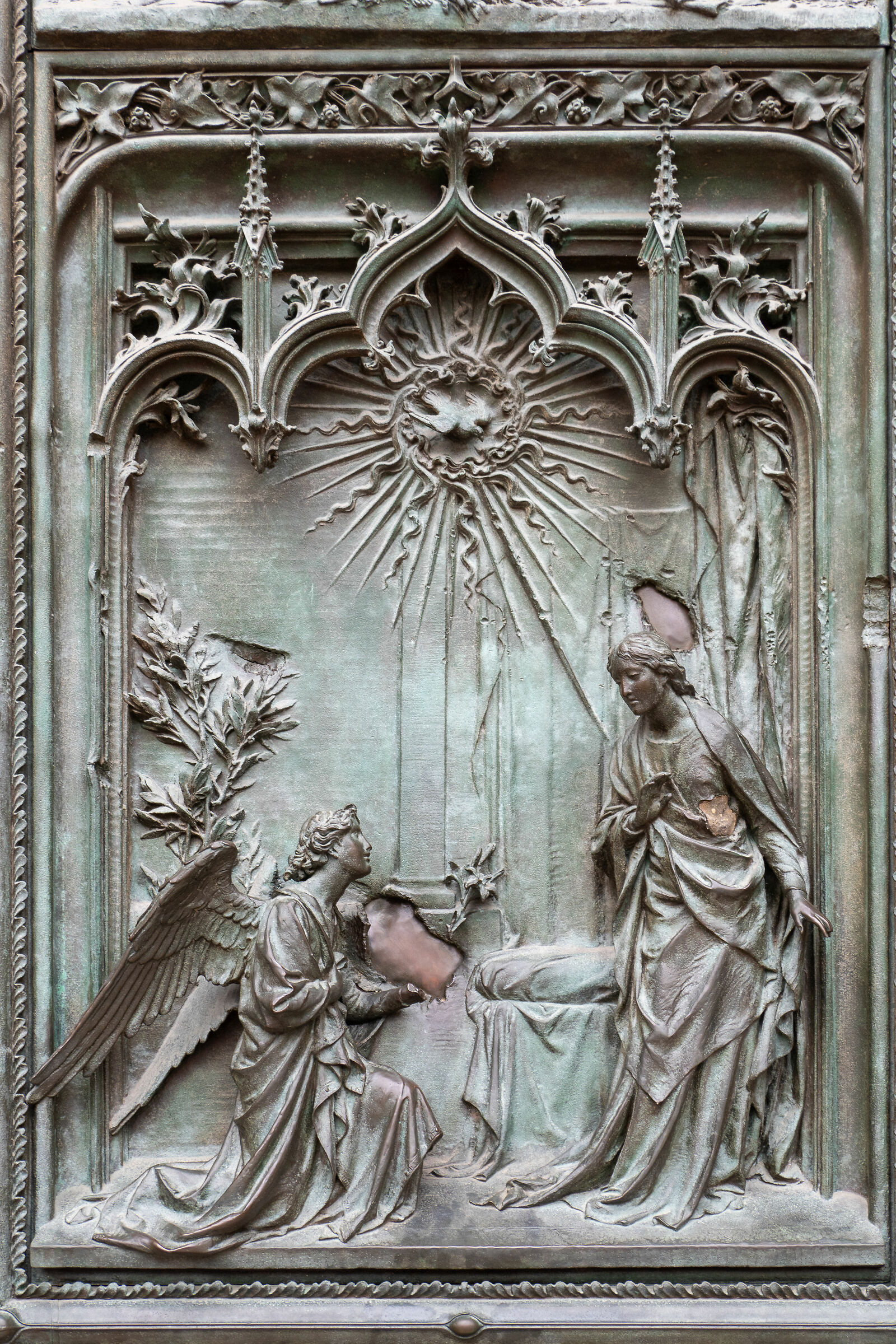 Detail of the main door of the Duomo of Milan