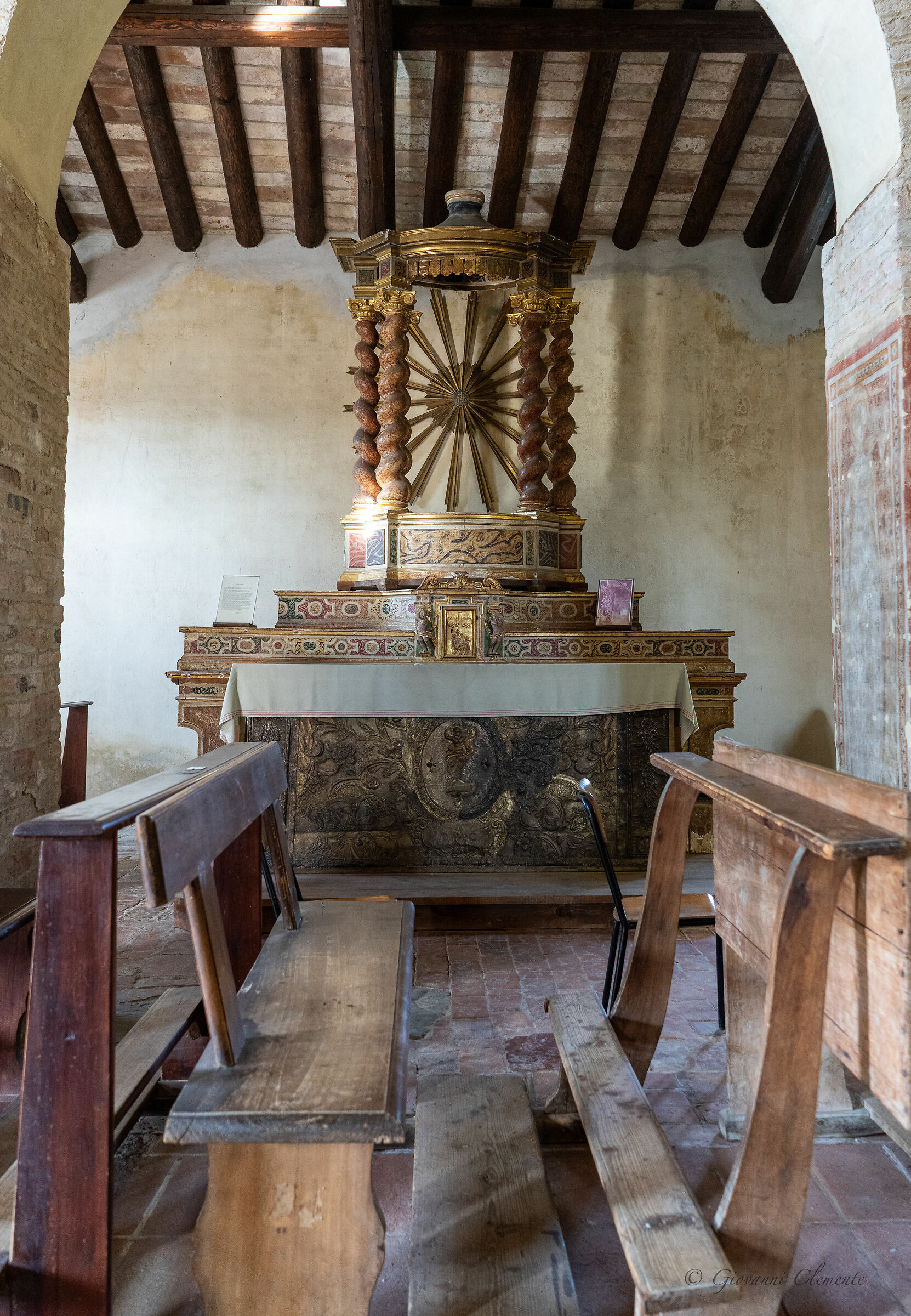 Romanesque parish church, wooden altar. Volpedo - AL