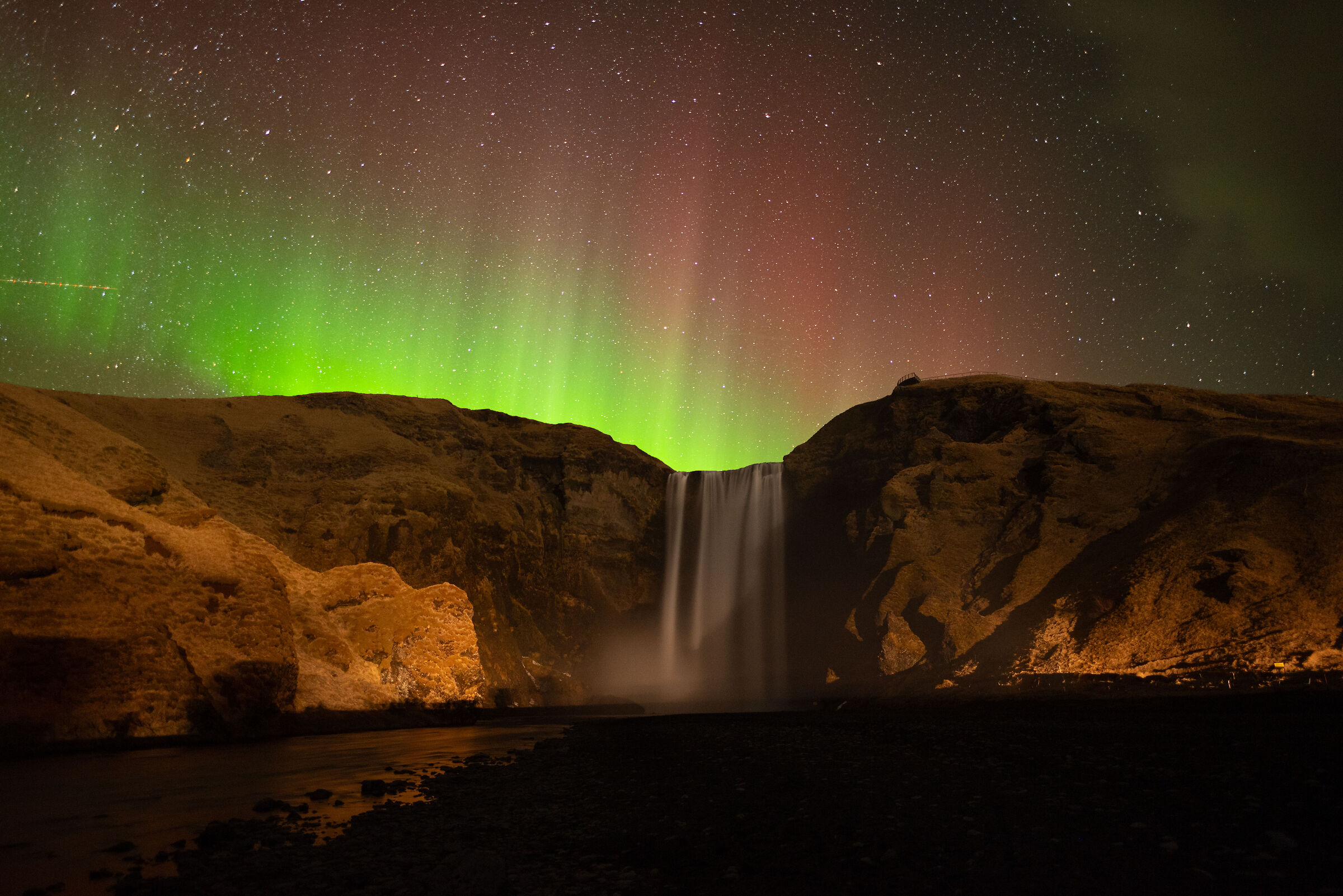 Skógafoss with Northern Lights