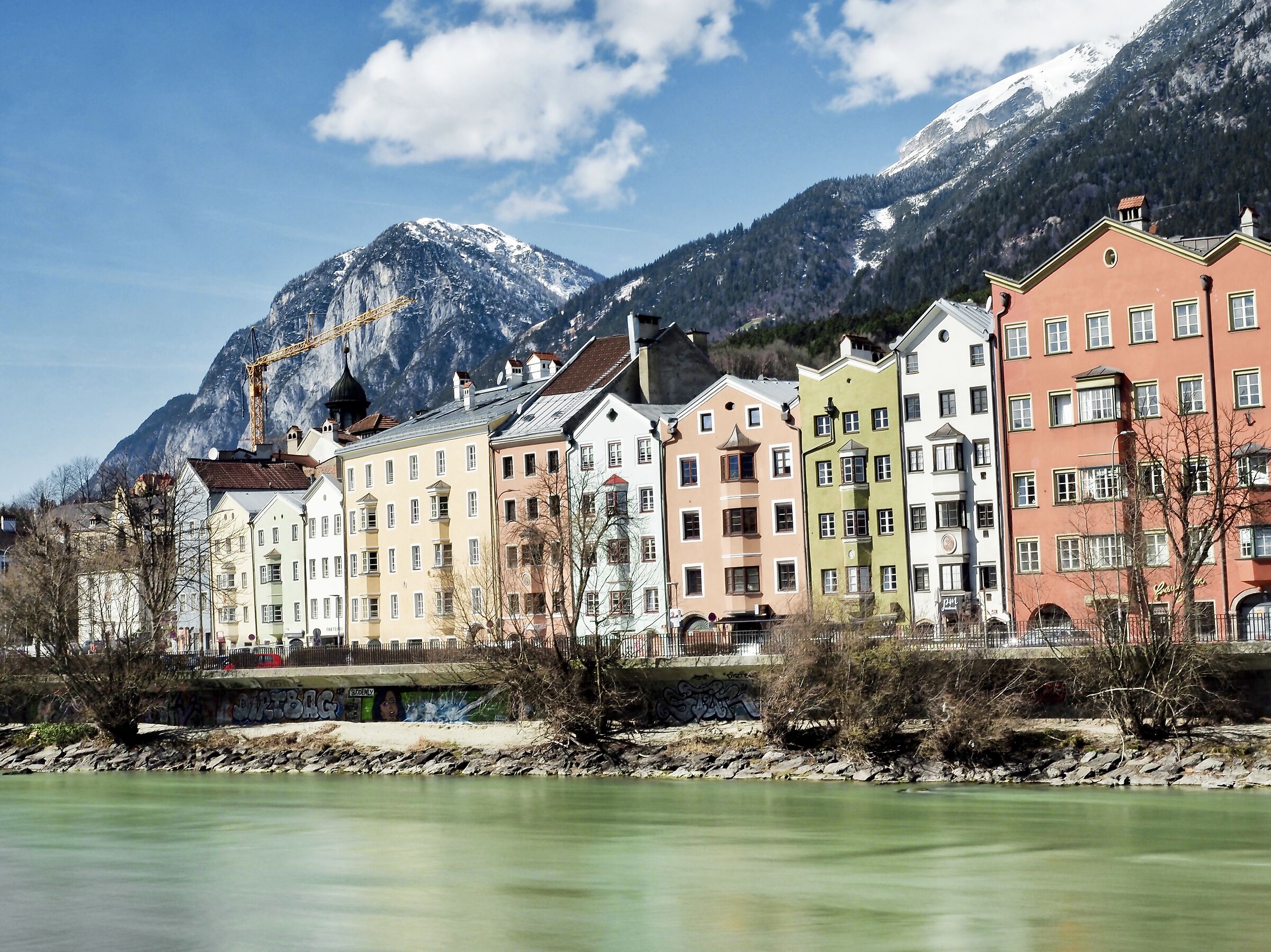 The colourful series of houses in Innsbruck