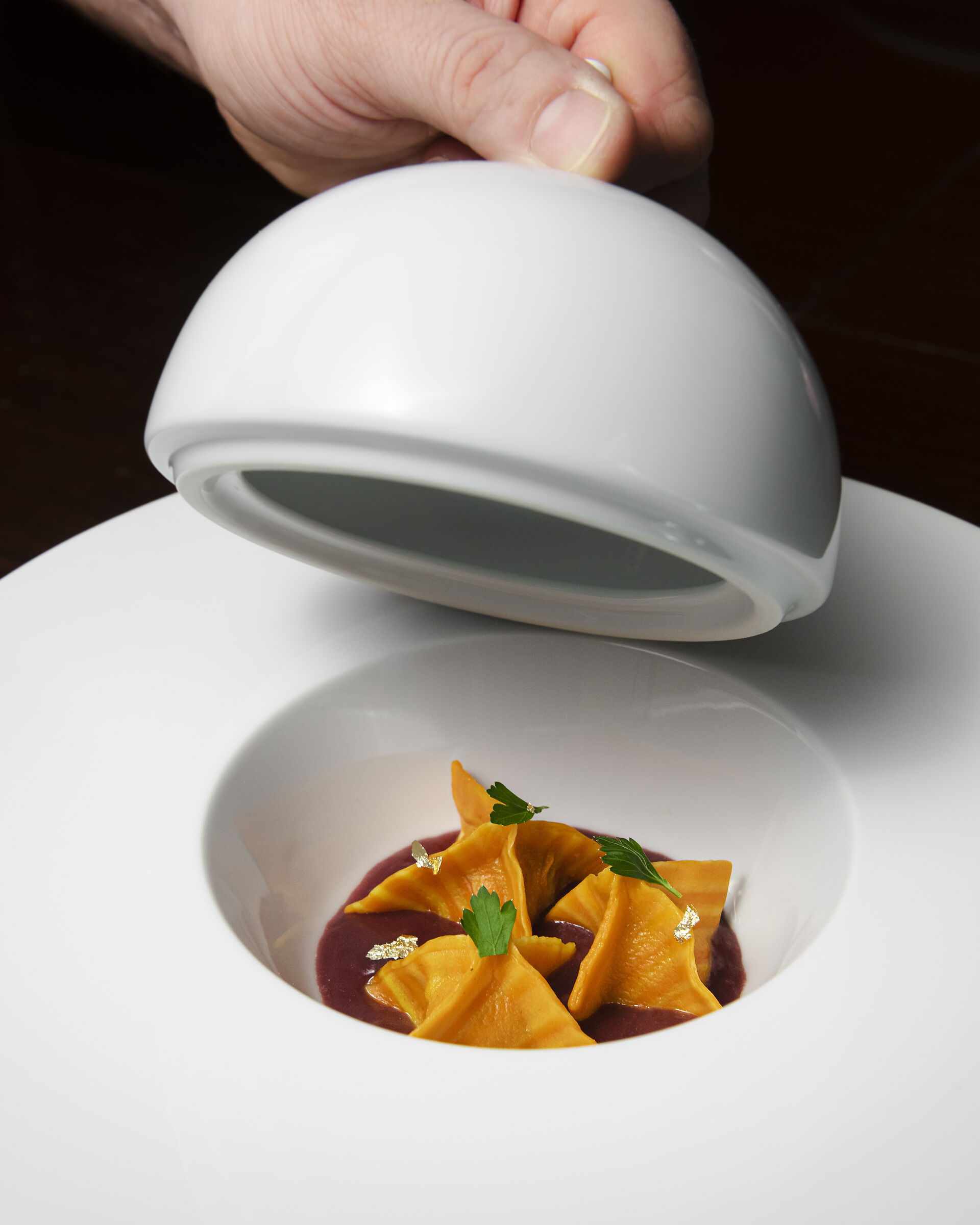 Fagottini su salsa al vino porto