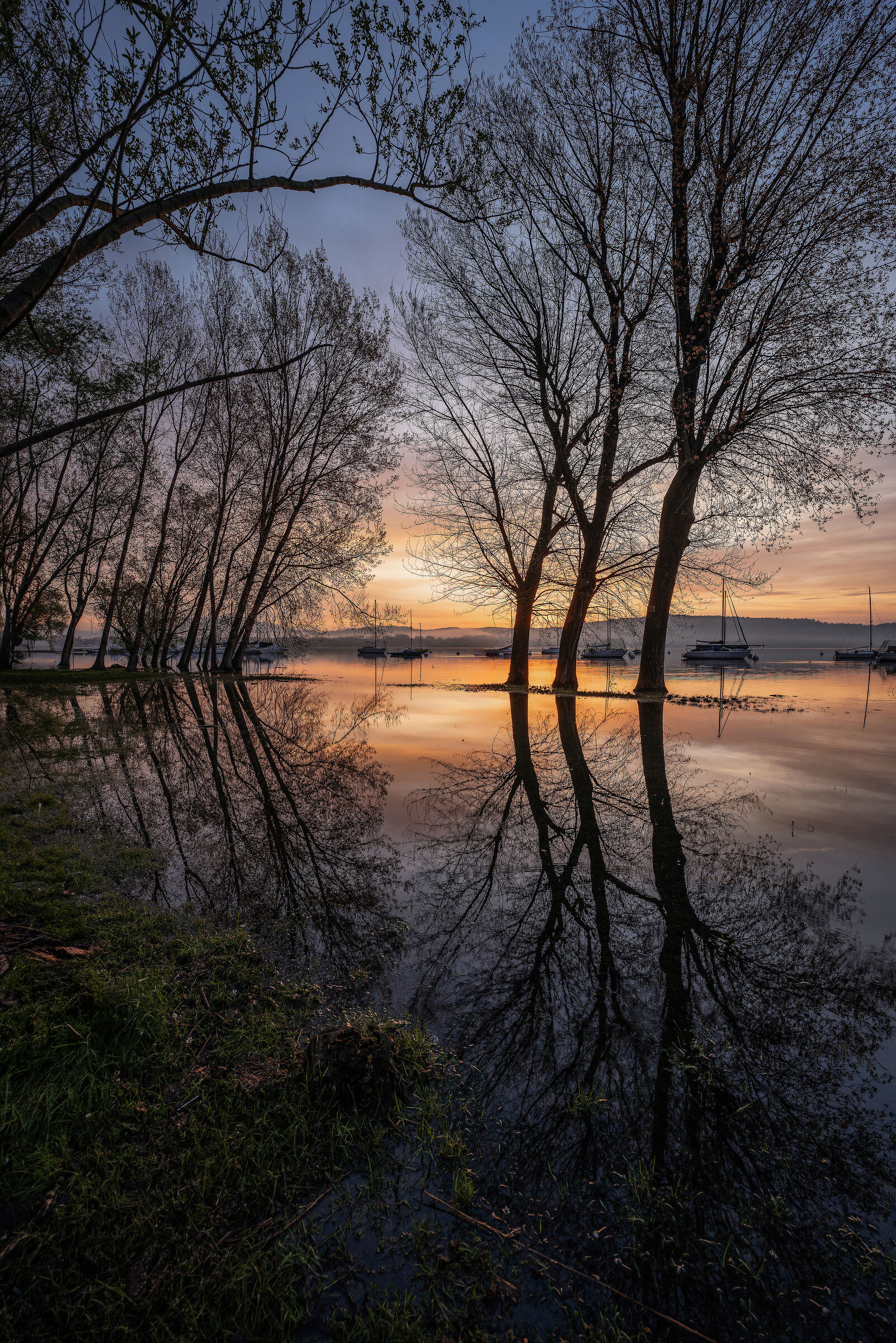 Sunrise over high water (Lake Maggiore in flood)