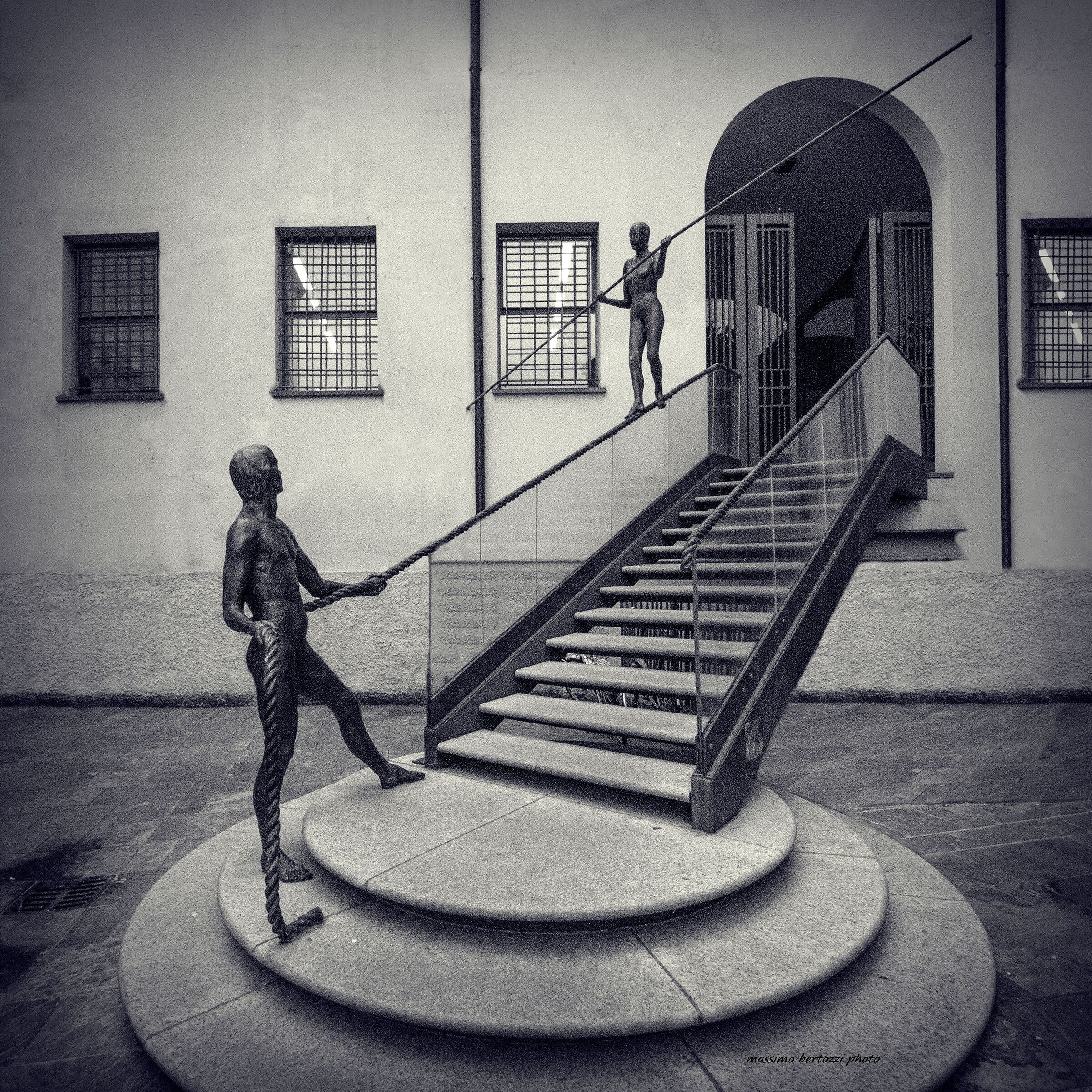 Cesena, the tightrope walker, sculpture by Lucchi