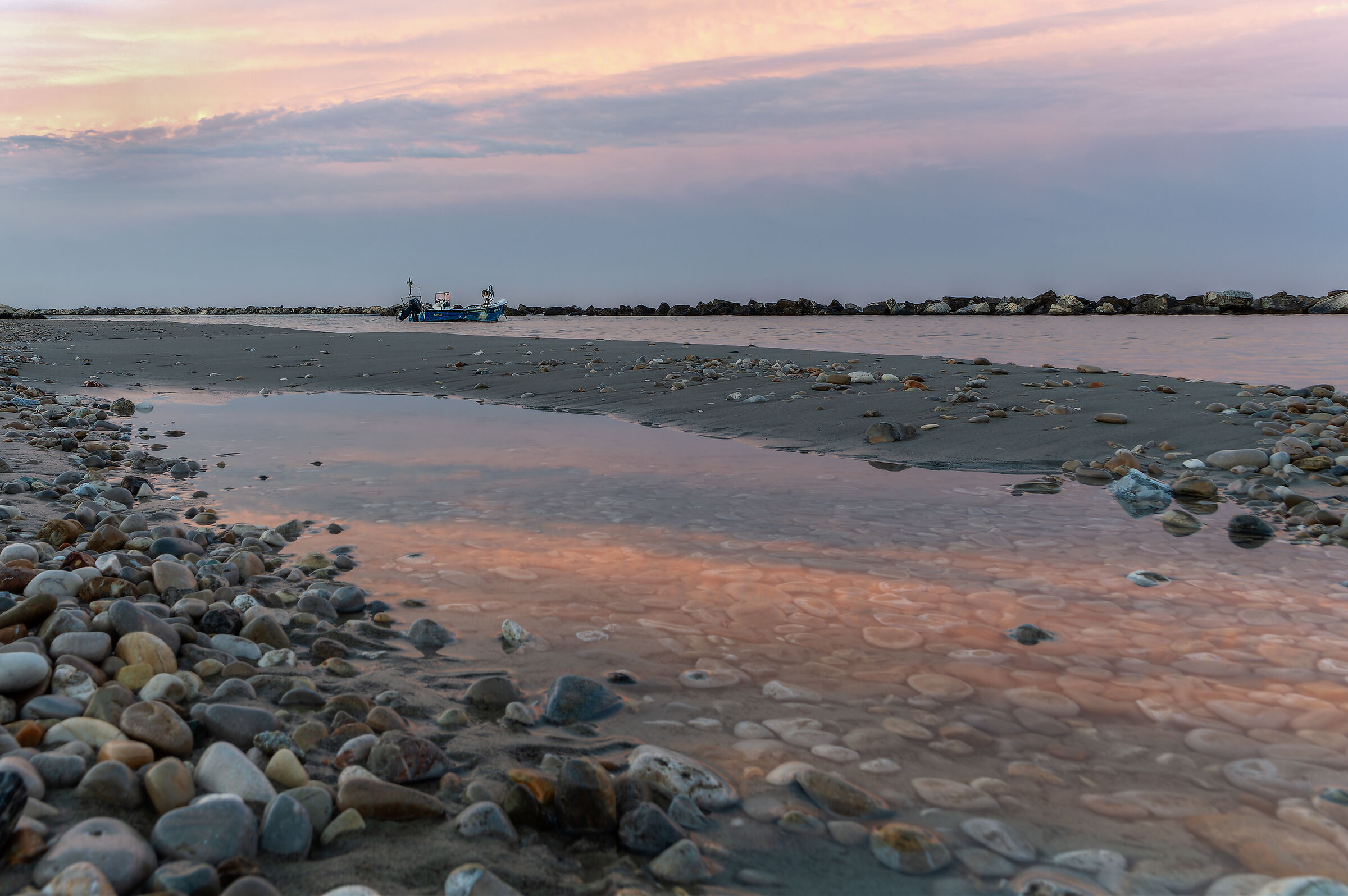 With the lights of the sunset