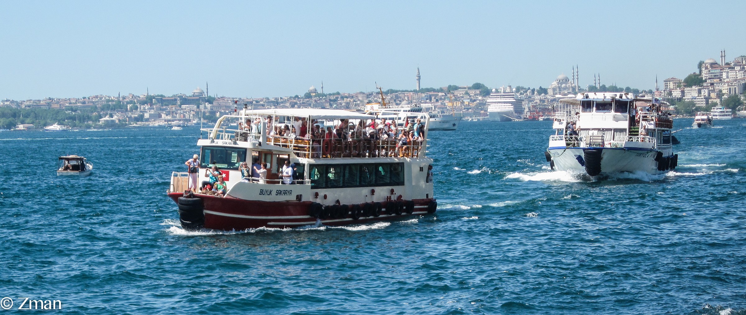 Tourists on a Cruise on The Bosphorus Sea