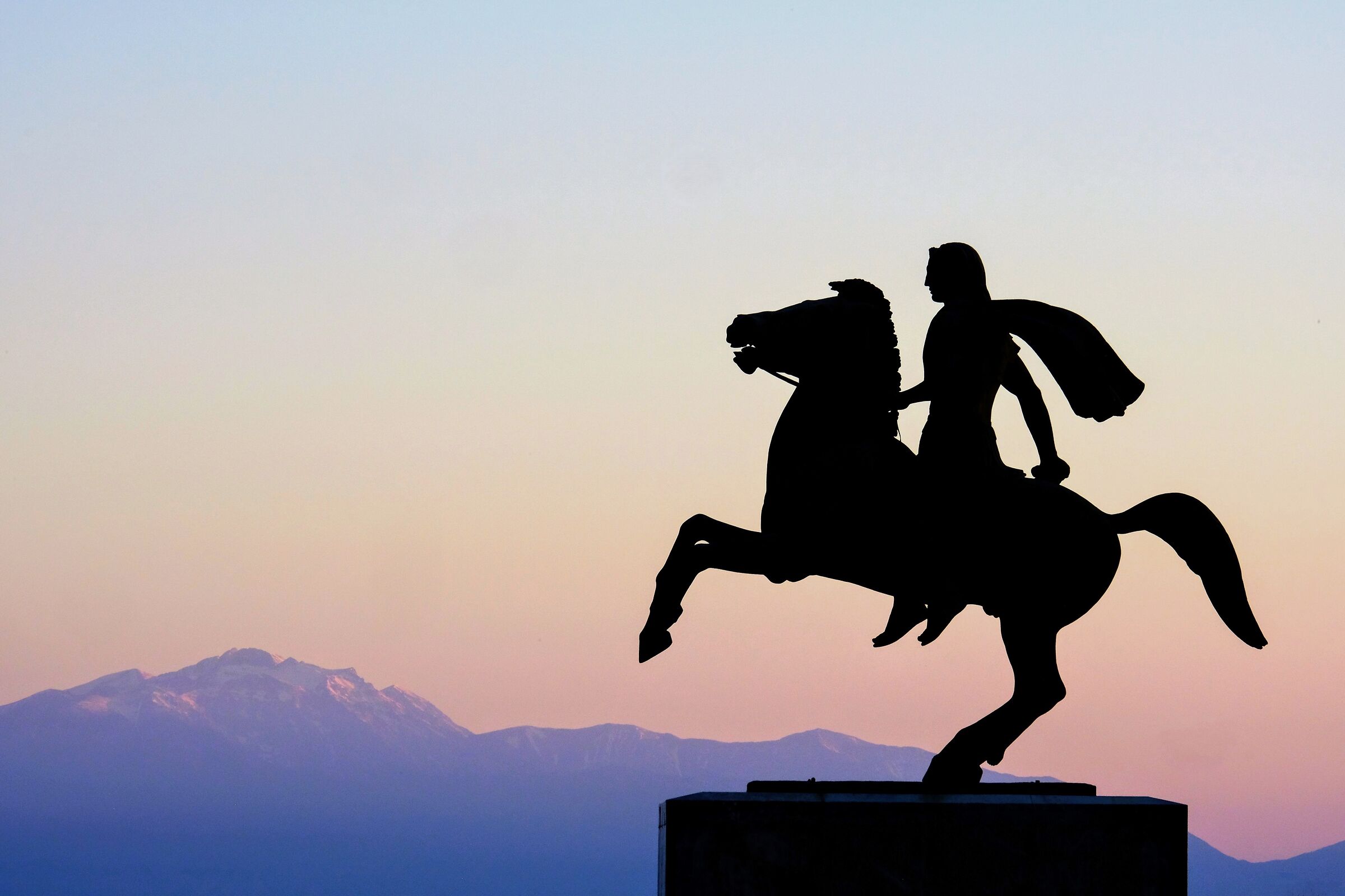 Statue of Alexander the Great at sunset