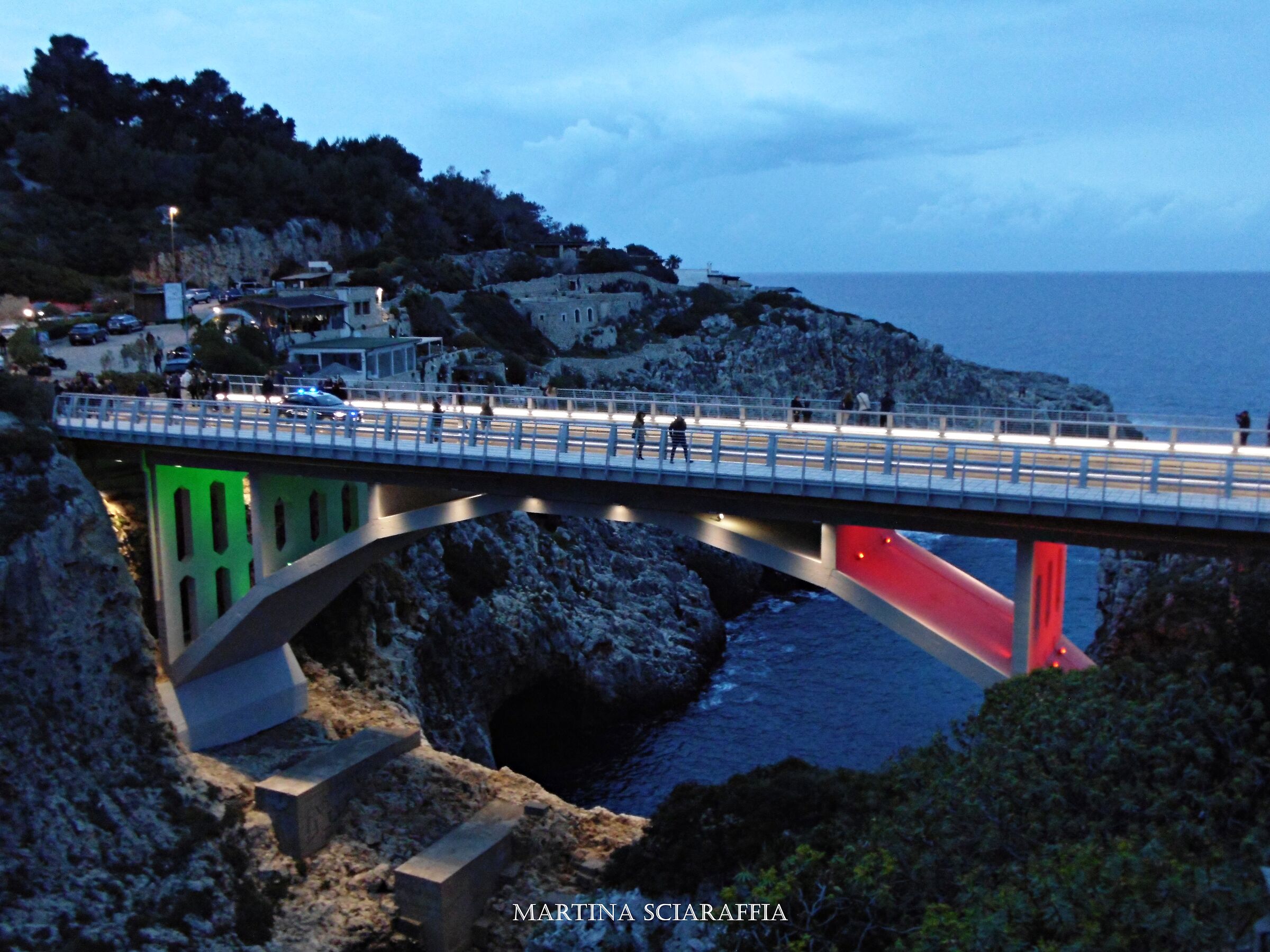 Ponte Ciolo lit up by the Italian tricolour
