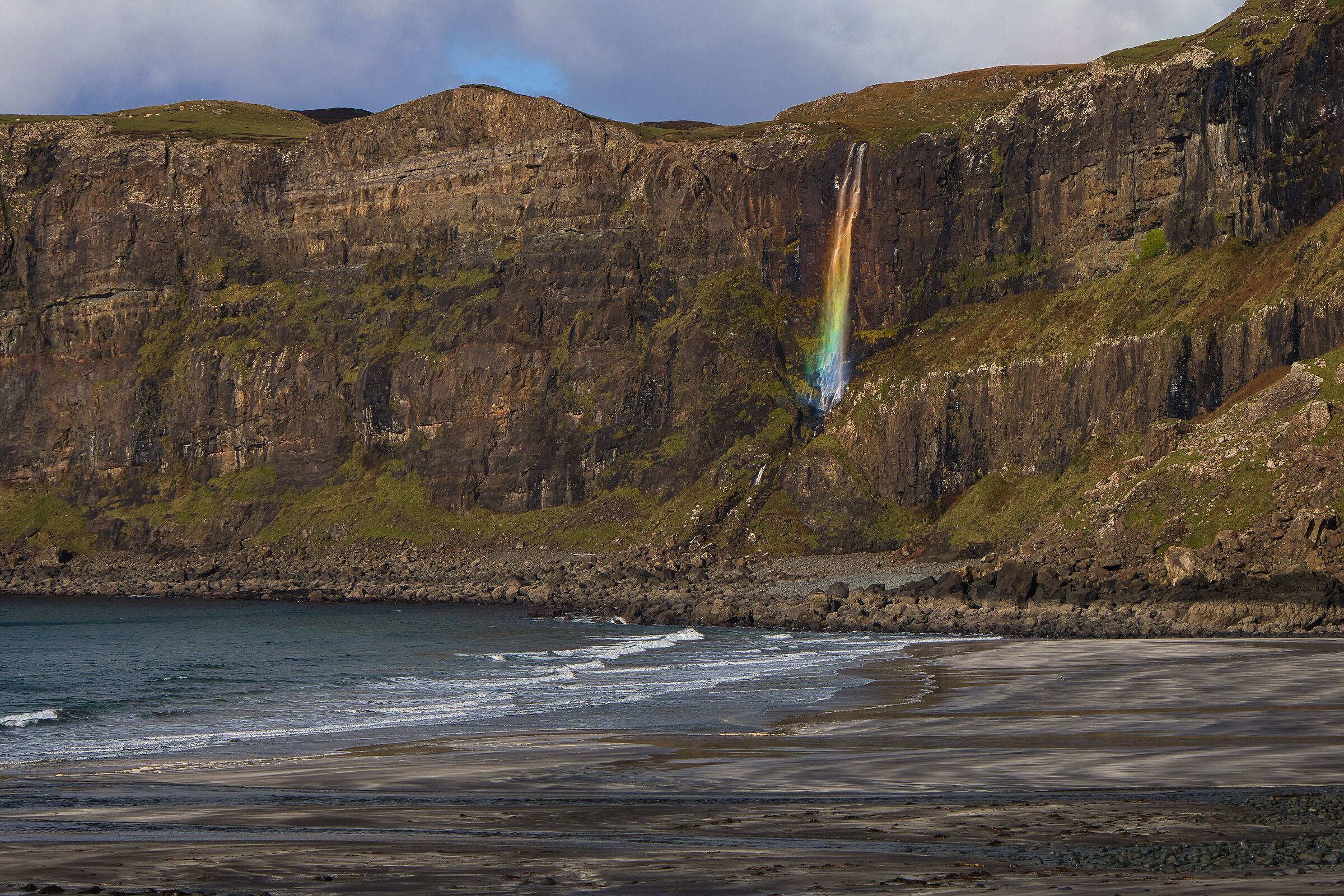 Rainbow waterfall in the Isle of Skye