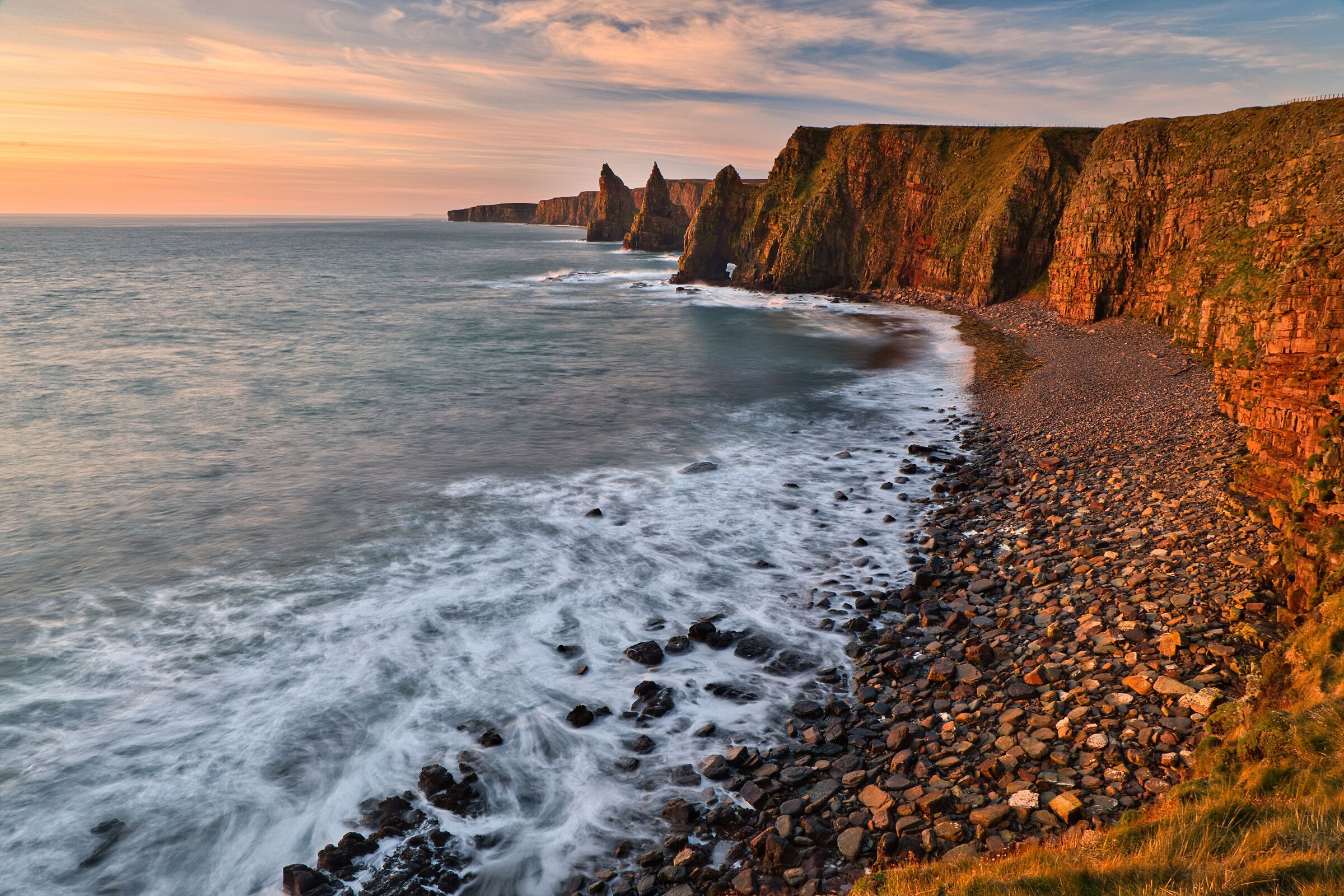 Sunrise at the stacks of Duncansby Stacks