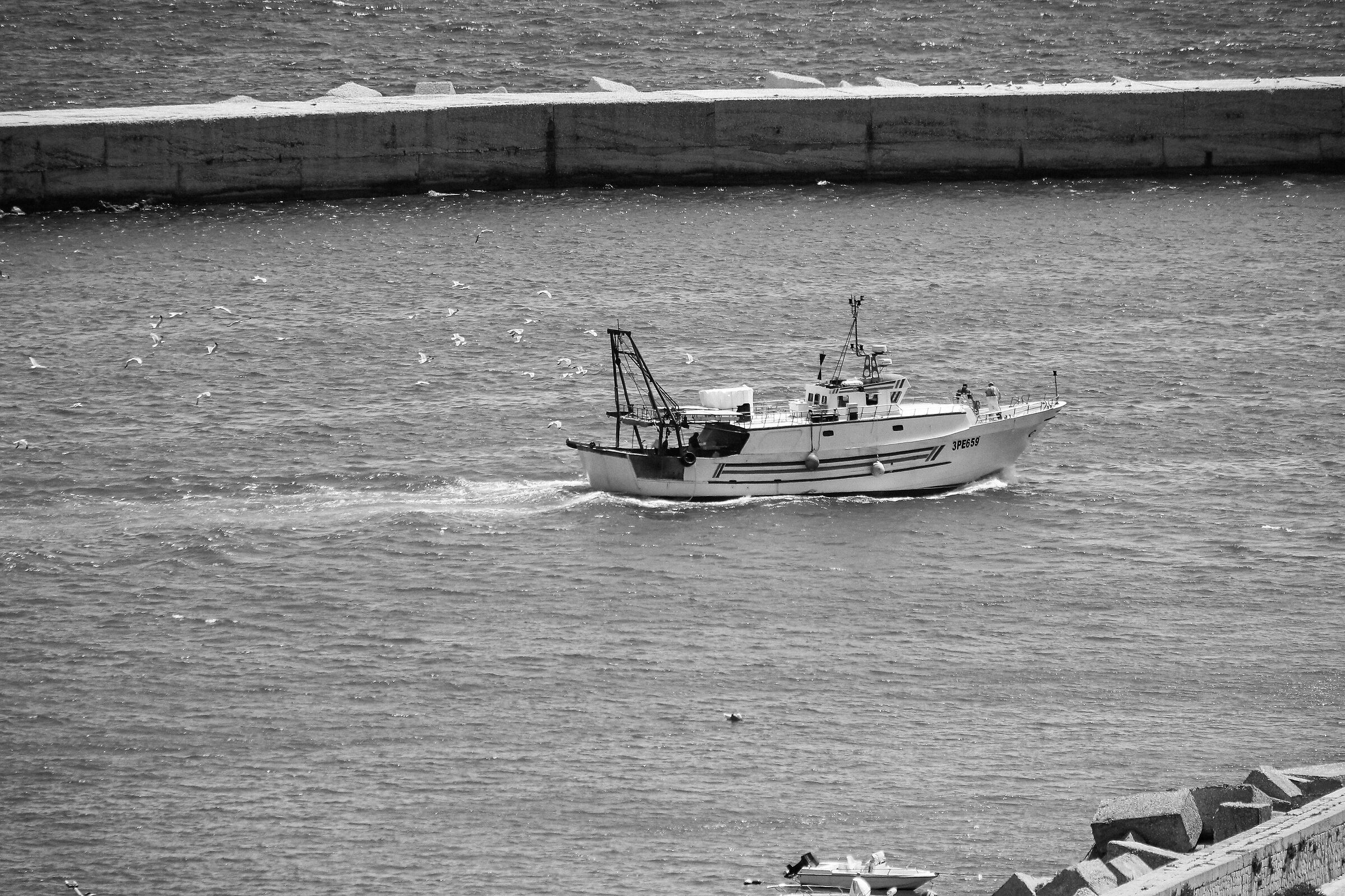 Outbound fishing boat