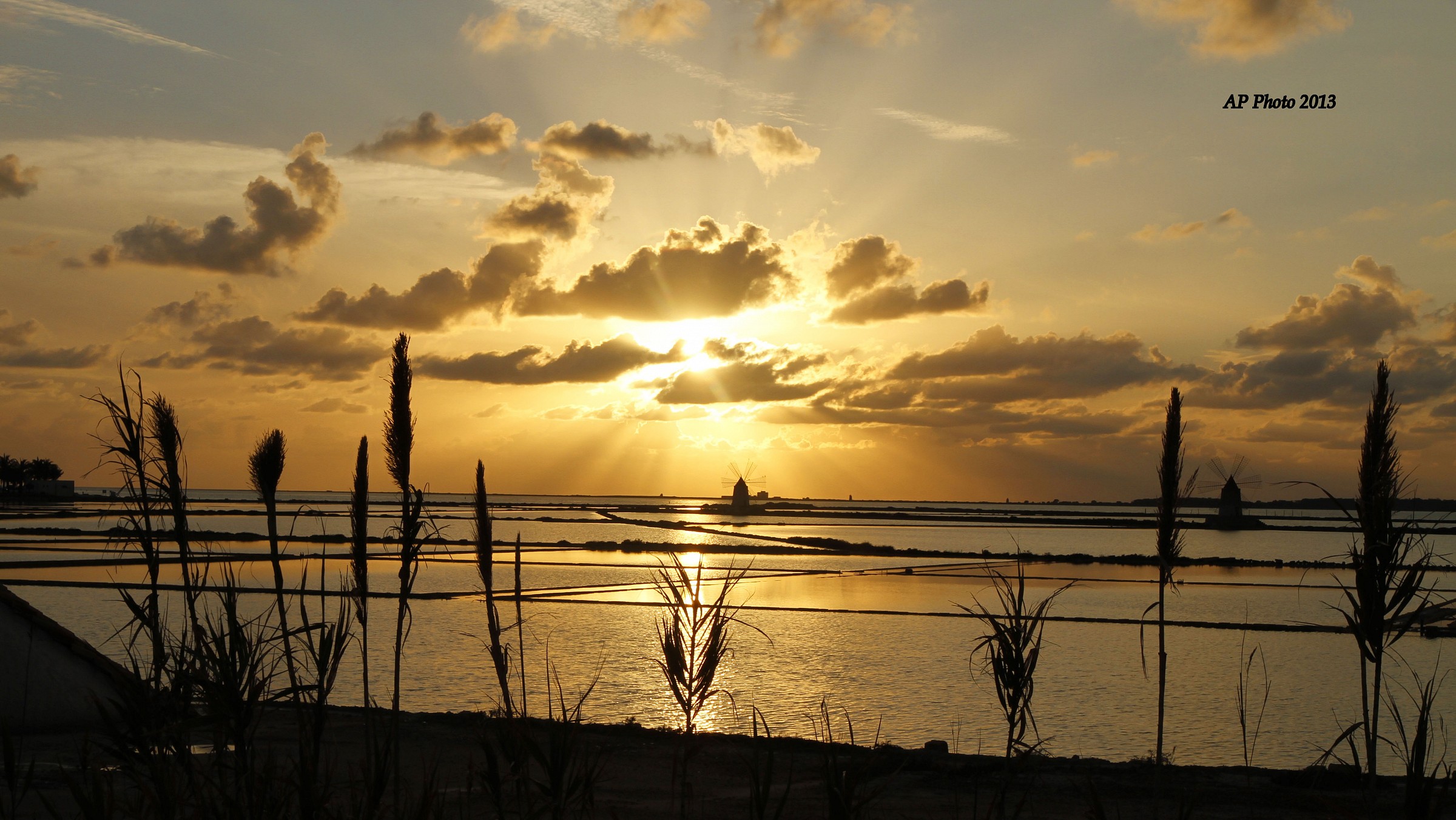 Sunset at the salt pans of Marsala